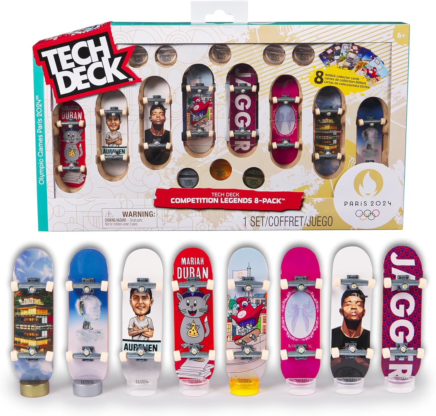 Tech Deck, Competition Legends 8-Pack Fingerboards with Collectible Cards, Olympic Games Paris 2024, Customizable Mini Skateboards, Kids Toys for Ages 6 and Up image number 6