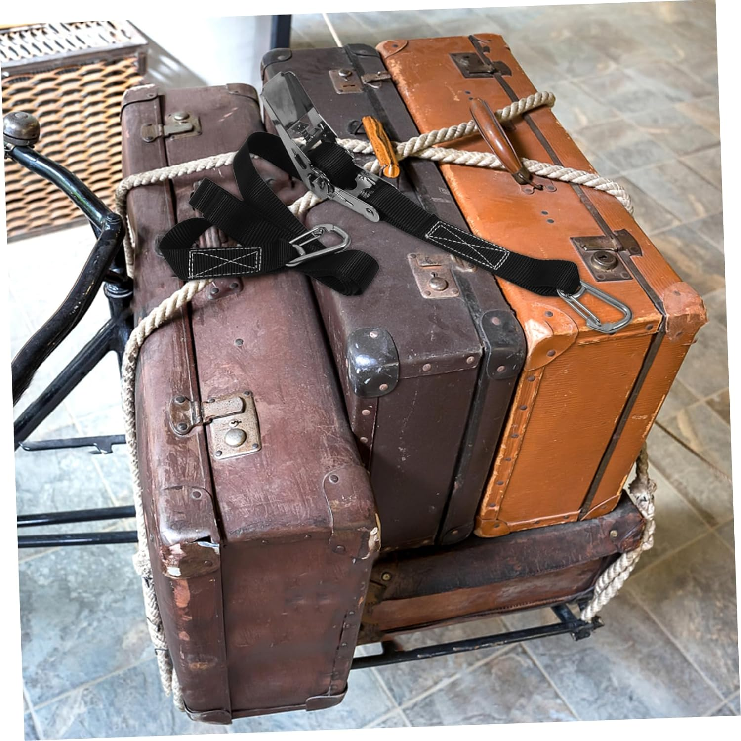 AUTSUPPL Adjustable Luggage Straps Luggage Connector Straps Outdoor Suitcase Belts Travel Supplies Stainless Steel Ratchet Rope Tightener image number 4