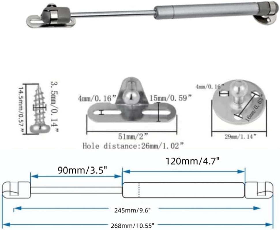 QLXHBOT Gas Strut 30N/6.6Lb 10 Inch Gas Struts Lift Supports Gas Spring Lid Support Gas Props/Shocks,Silver 2 Pcs image number 1
