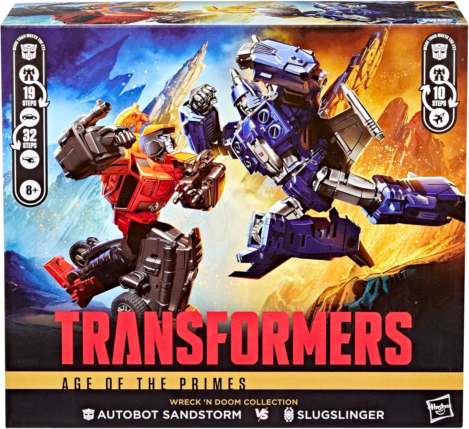 Transformers Age of the Primes Wreck 'N Doom Collection 2-Pack, 7.5-Inch Autobot Sandstorm and 5.5-Inch Slugslinger Action Figures, Robot Toys, 8+ image number 4