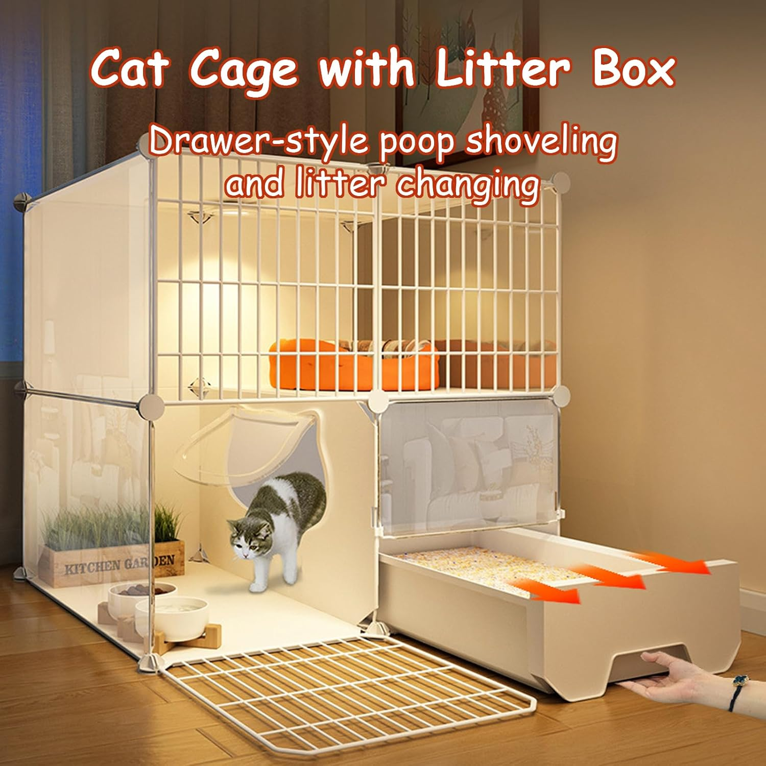 Taoluwin Cat Cage, Space-Saving Cat Villa with Litter Box, 360&deg; Semi-Enclosed Kennel Playpen for Indoor Cats, Easy Assembly Pet Cage for Home, RV, Travel (2 Rows) - 2 Rows image number 2