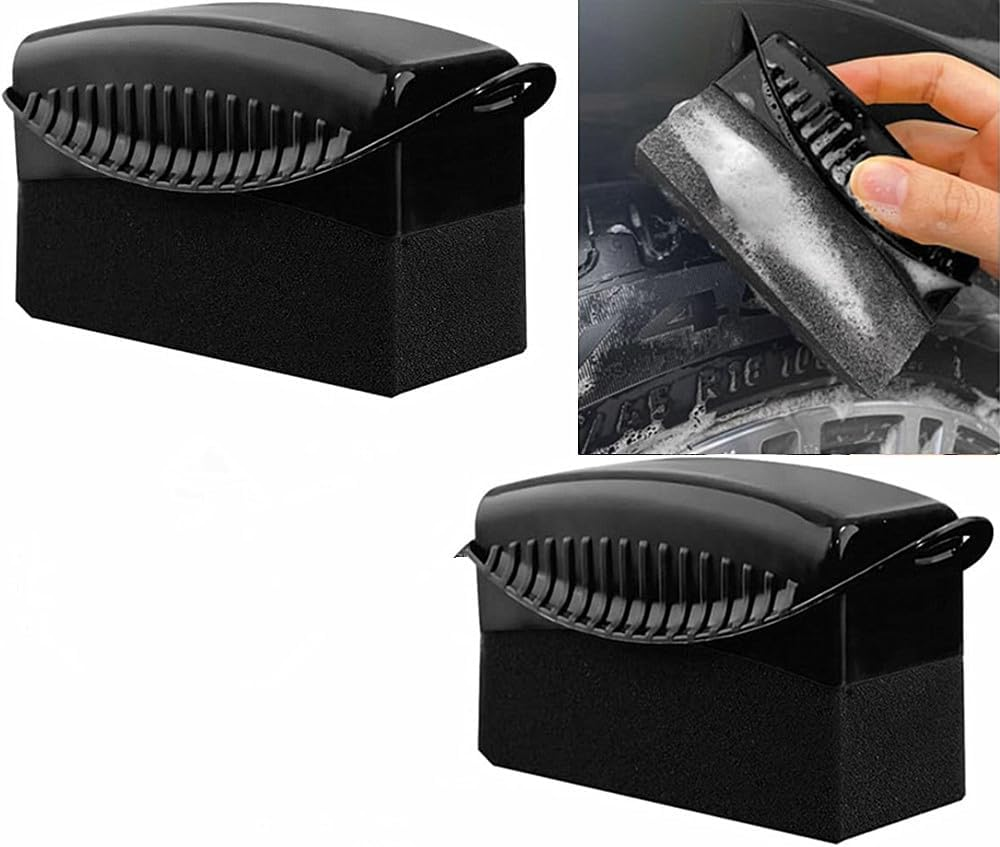 Walquicks 2Pcs Car Wheel Waxing Sponge Tire Shine Applicator, Tire Shine Sponge Pad Tire Shine Applicator, with Case Auto Tyre Cleaning Pad, for Tire Dressing Applicator Car Tire Shine Applicator