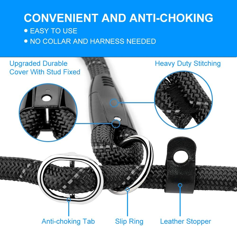 PLUTUS PET Slip Lead Dog Leash - Anti-Choking with Traffic Padded Two Handles, Reflective Strong Sturdy Heavy Duty Rope, 6FT Training for Medium Large Dogs, 6' Black - Red image number 4