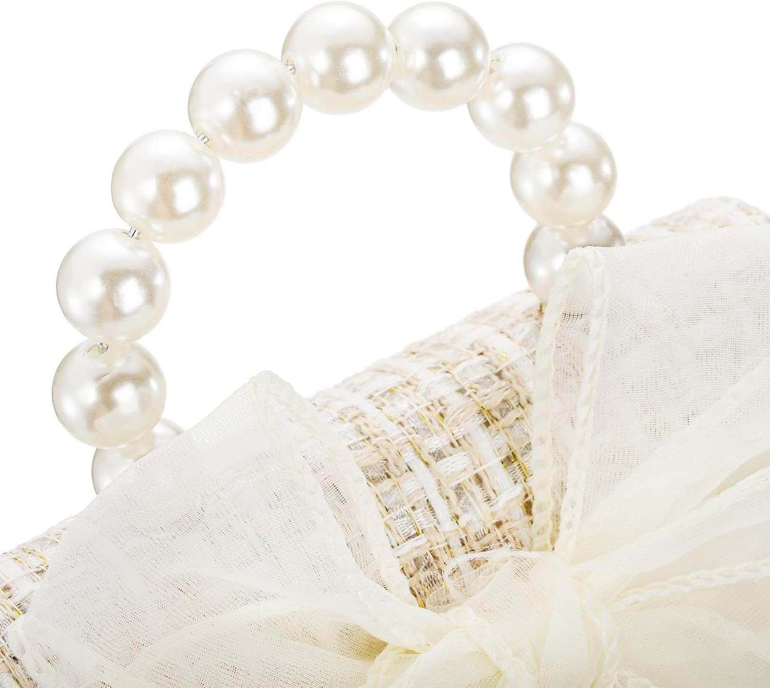 Mezchi 2 Pack Kids Purse for Little Girls, Mini Toddler Crossbody Purse with Bowknot, Cute Fashion Princess Handbags with Pearl Handle, Detachable Gold Chain, Pink, Beige image number 3