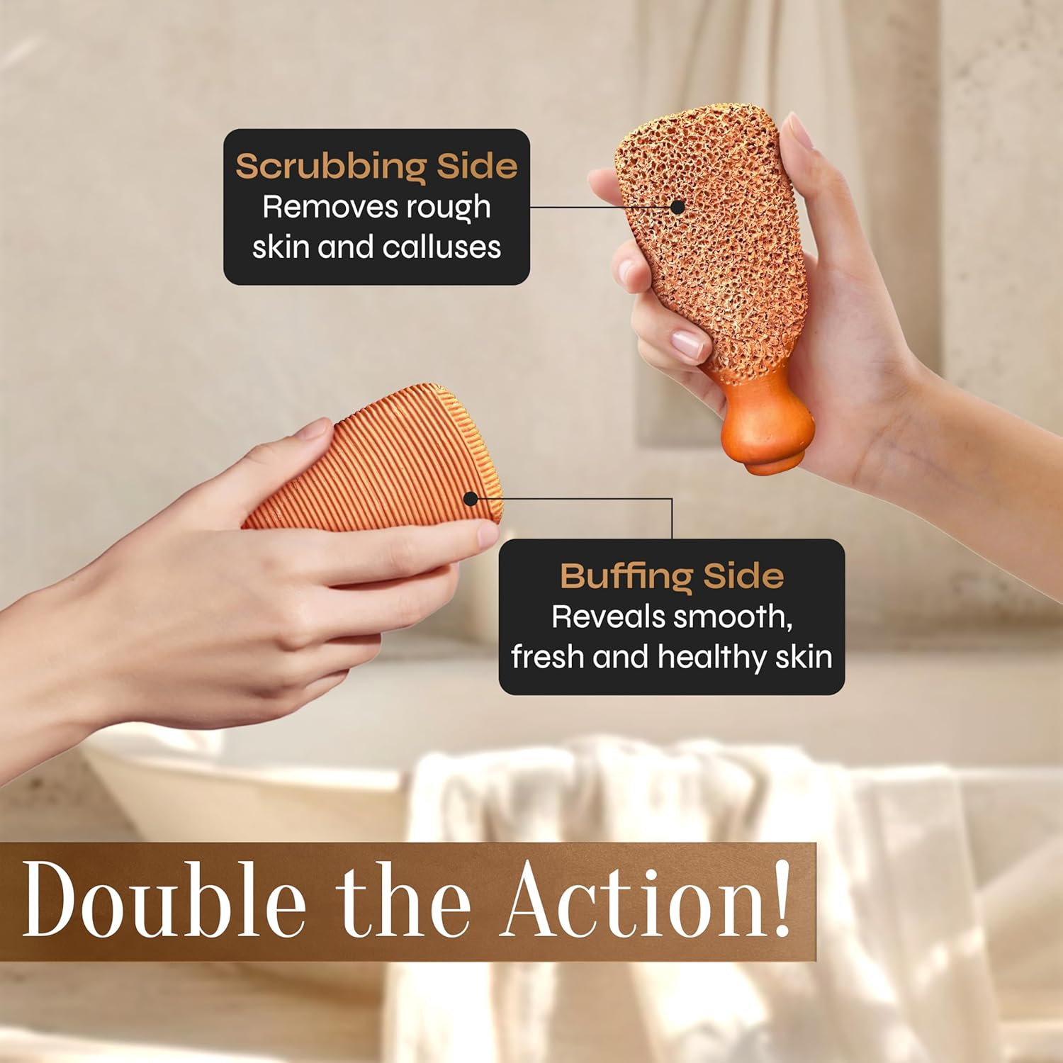 Fac&oacute;n Pumice Stone for Feet Callus Remover - Terra-Cotta Foot Scrubber with 2 Sides, 100% Pure Natural Foot Pumice Stone, Pedicure Pumice Stone Scrubber, Foot Exfoliator, Removes Calluses & Dead Skin image number 3