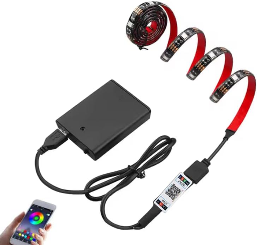 Battery-Operated LED Strip Lights, RGB TV Backlight, Bluetooth, Music Sync Timer Setting Dimmable Colour Changing, Waterproof for Bedroom at Home (200 Cm Kit) image number 3
