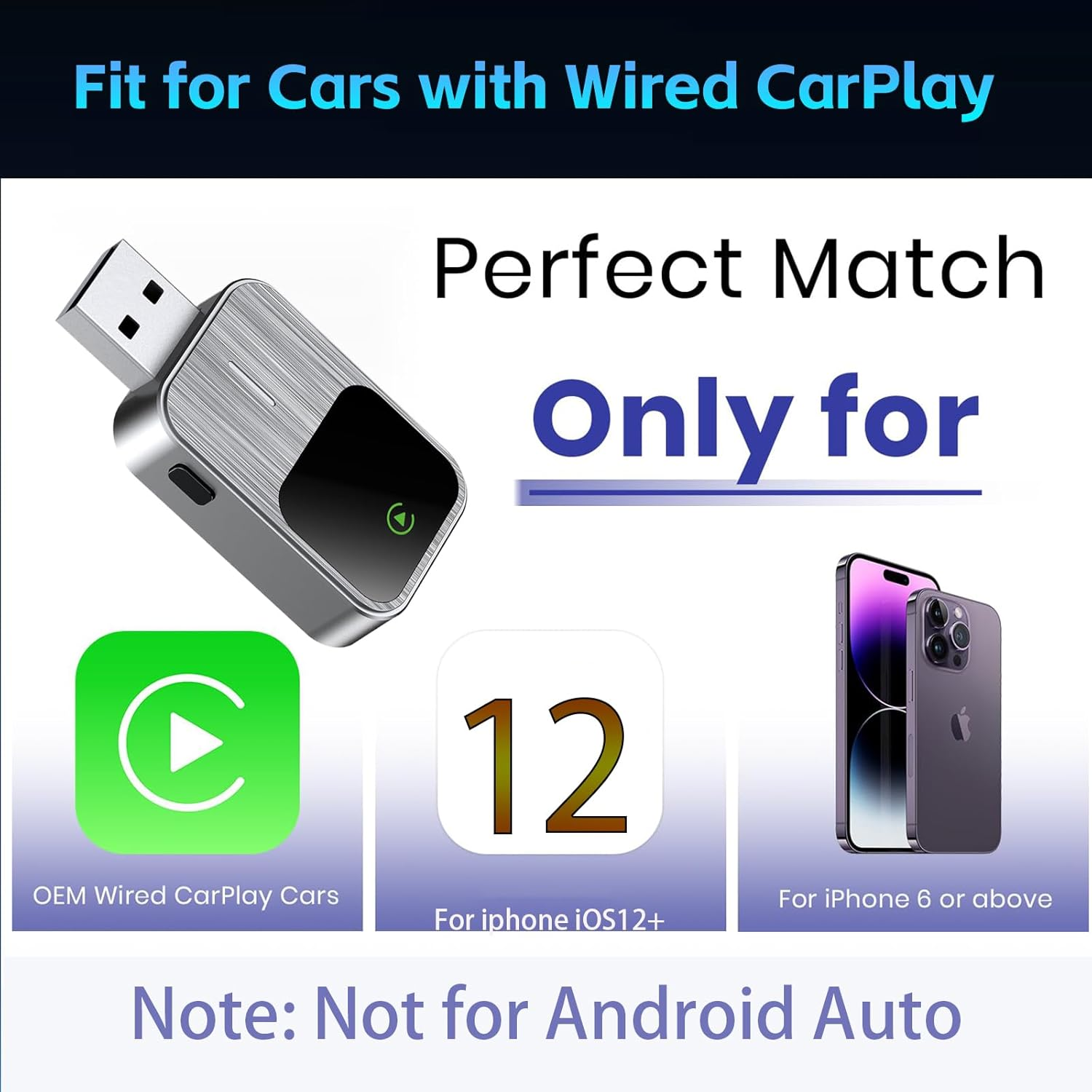 Wireless Carplay Adapter for Iphone, Converts Wired to Wireless Carplay Adapter with Reset Button, No Delay, Compatible for Apple Iphone Ios 12+ & Cars from 2017