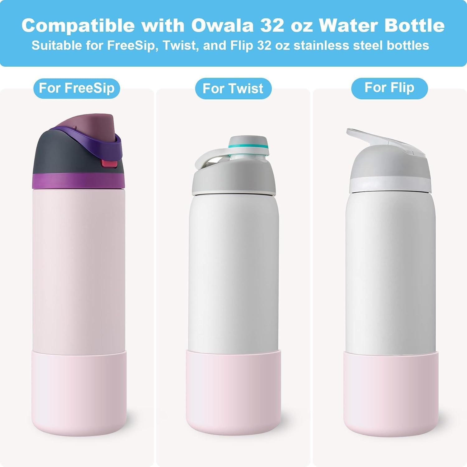 2 PCS Silicone Water Bottle Boot for Owala Freesip 32 Oz, Anti-Slip Protective Sleeve Bottom Bumper Protector for Twist and Flip Stainless Steel Water Bottles