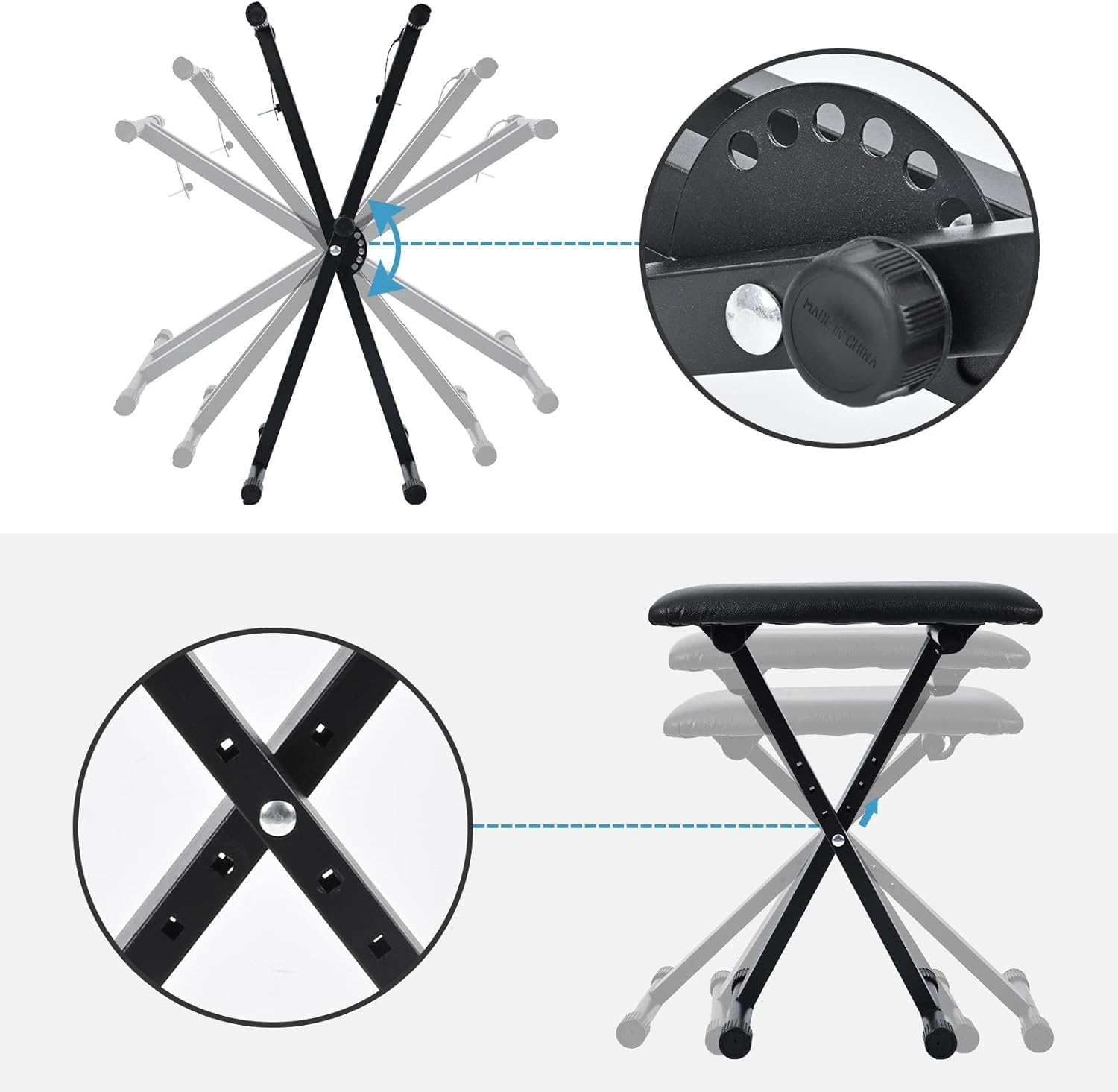 Keyboard Stands and Bench Set, Upgrade Heavy Duty Double-X Keyboard Stand Adjustable & Portable Digital Piano Stand with Locking Straps image number 6