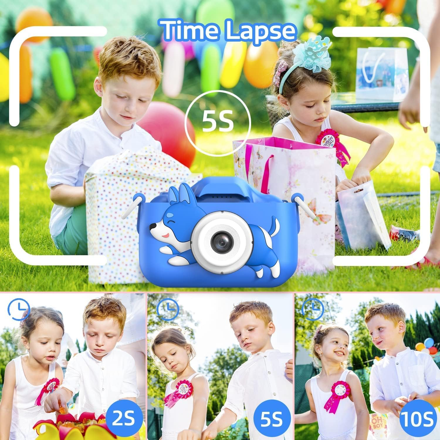 ZONEY Kids Camera Toy for 3 4 5 6 7 8 9 10 11 12 Years Old Boys Girls, Children Digital Video Camera with Cute Cover, Christmas Birthday Gifts for Toddler Age 3-12, 32GB (Blue Dog)