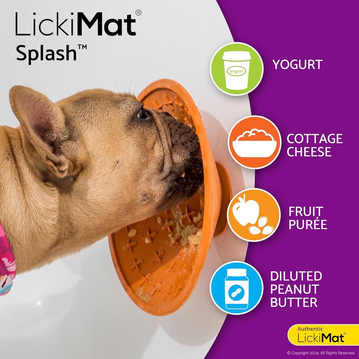 Lickimat Splash, Dog Slow Feeder Bowl for Boredom & Anxiety Reduction, Sticks to Smooth Surface; Perfect for Food, Treats, Yogurt, or Peanut Butter. Fun Alternative to a Slow Feed Dog Bowl, Orange image number 5