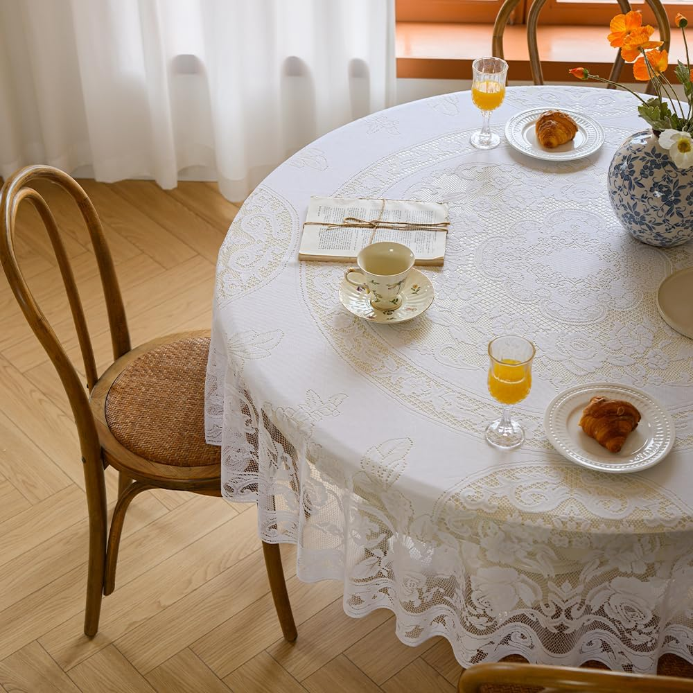 Anaado Lace round Table Cloth for Dining Table 70 In, round Table Cover, White, 180CM image number 2