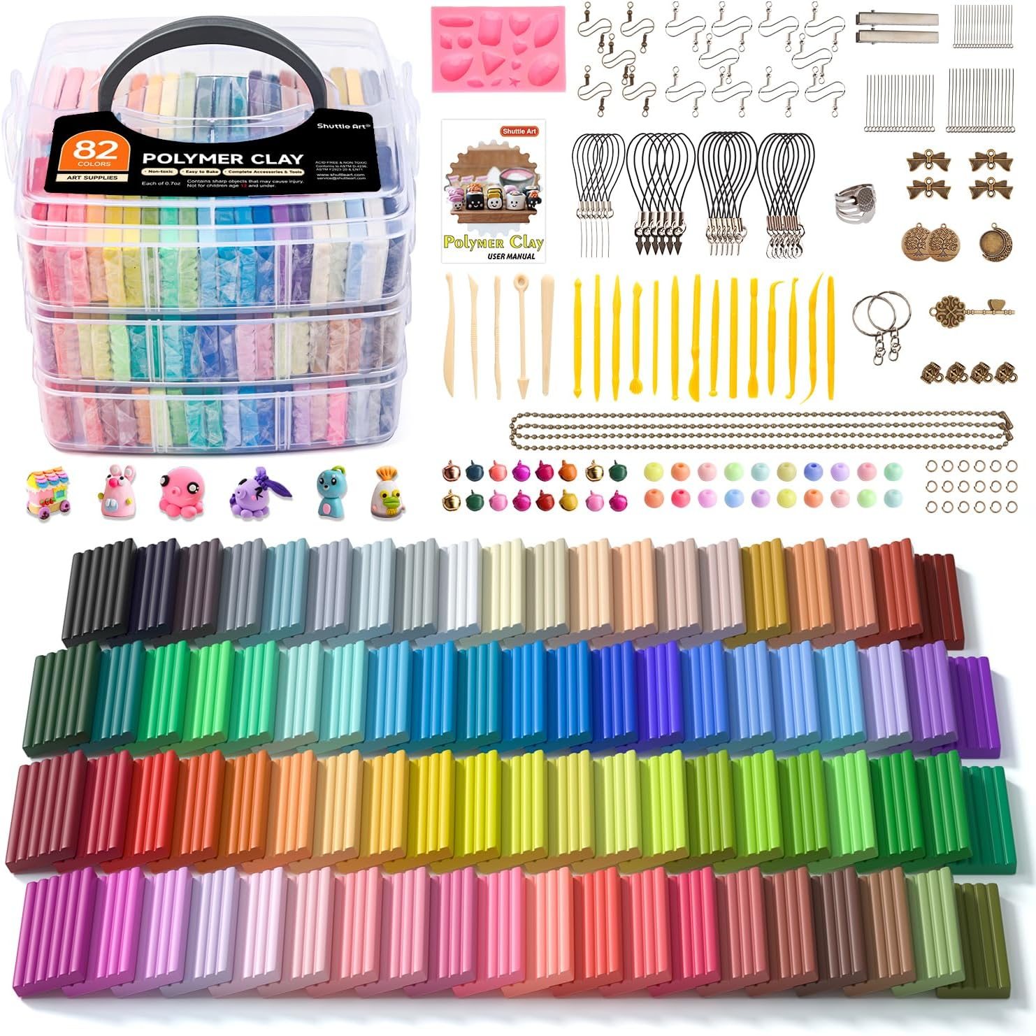 Shuttle Art Polymer Clay, 82 Colours Oven Bake Modeling Clay, Creative Clay Kit with 19 Clay Tools and 16 Kinds of Accessories, Non-Toxic, Non-Sticky, Ideal DIY Art Craft Clay for Kids Adults image number 2