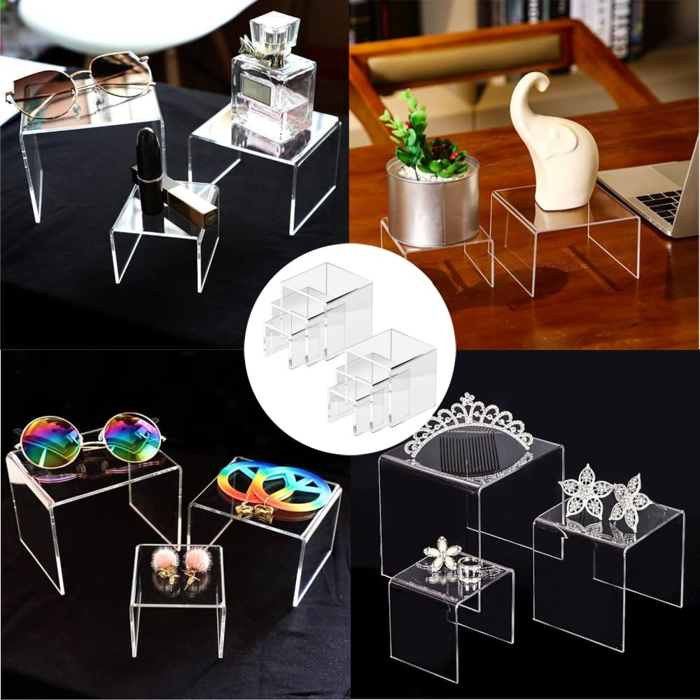 DACUAN Acrylic Display Riser Set - 6 PCS U-Shaped Clear Rectangular Stands for Candy, Dessert, Cupcakes, Collectibles - Shelf for Display image number 2