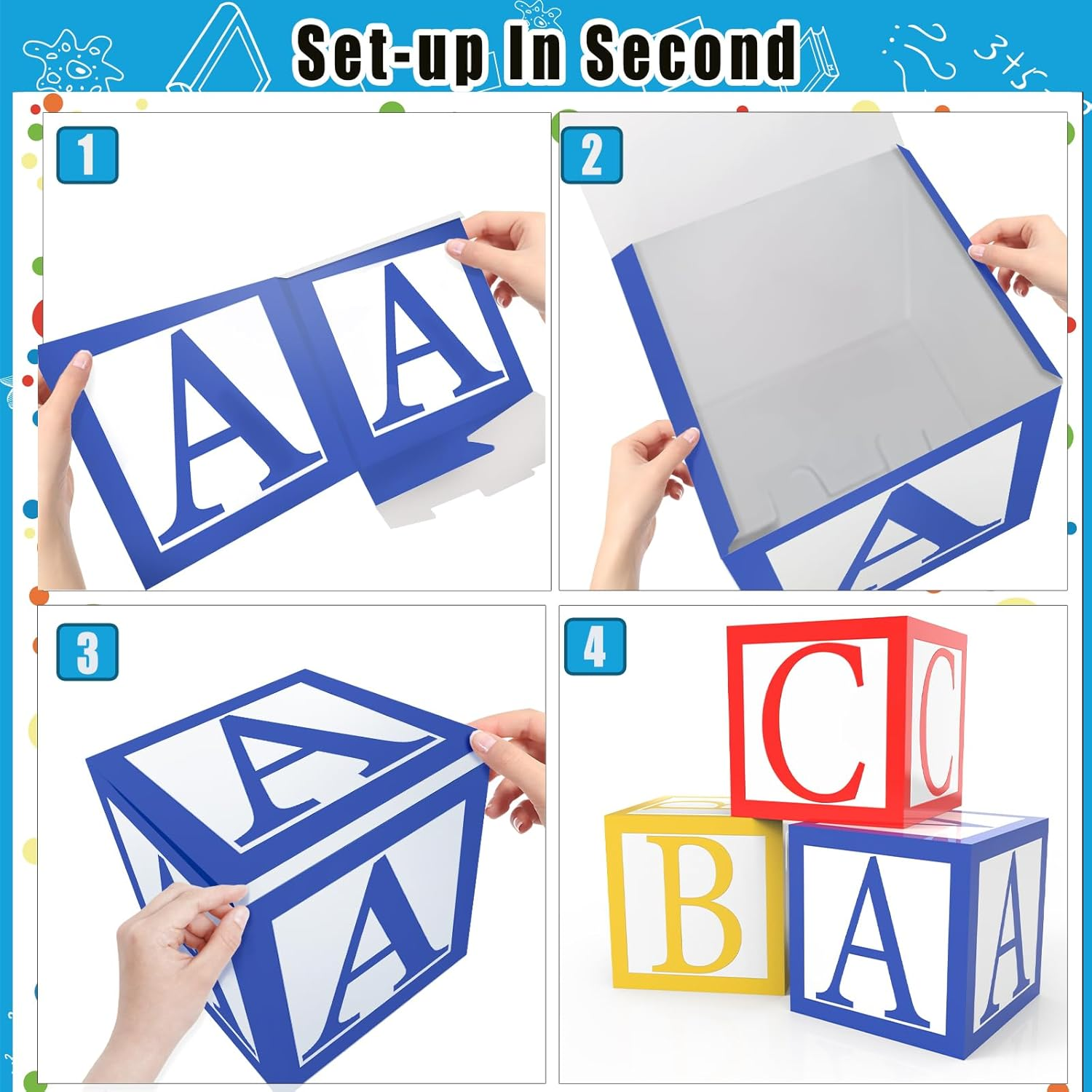 6 Pieces ABC and 123 Friends Street Party Decorations 12 X 12 Inch ABC Alphabet Block Boxes Party Favor Balloon 123 Balloon Box Inspire Story Birthday Party Decor for School Celebration Baby Shower - Graduation 2025 image number 4