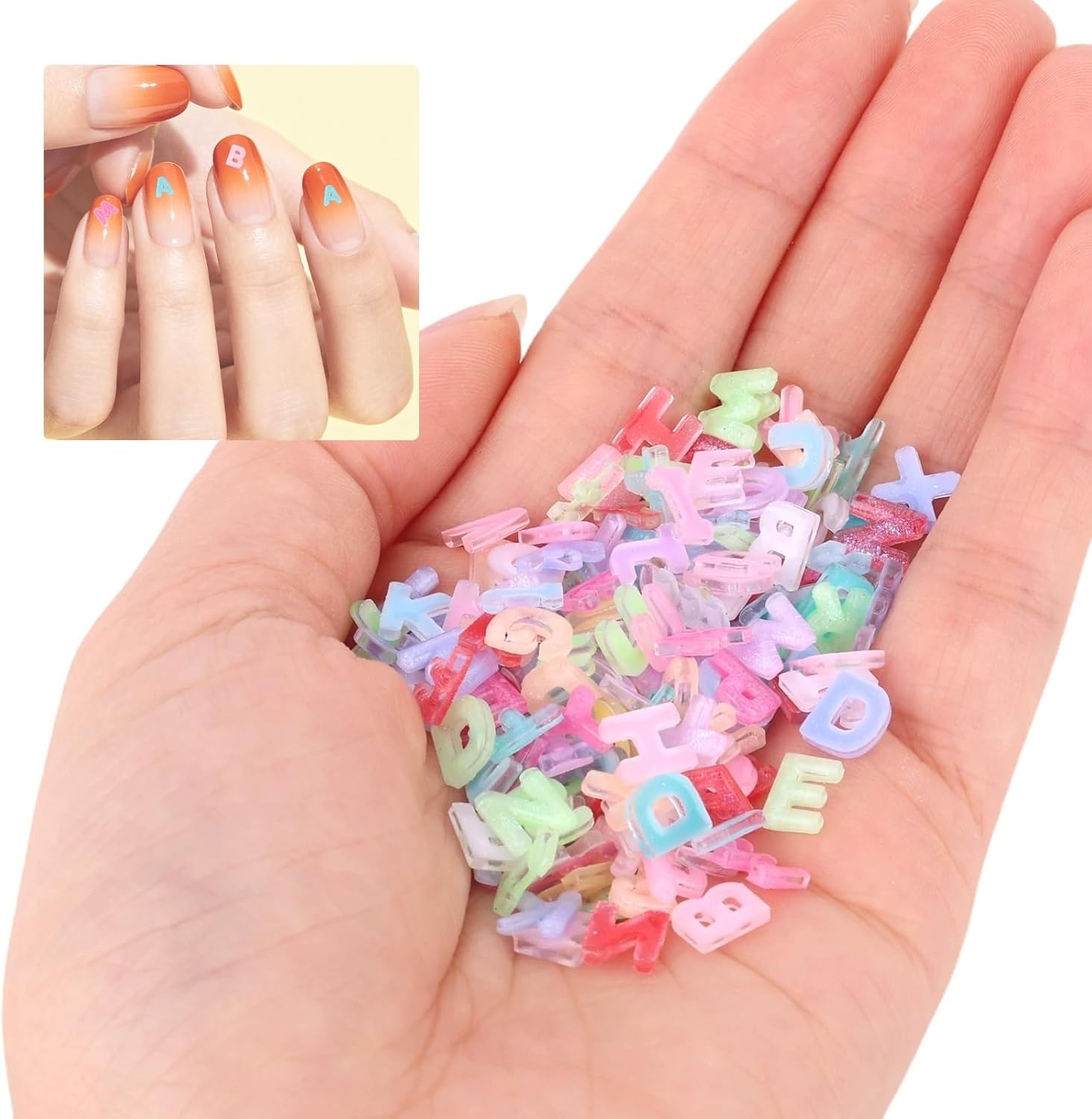 300Pcs Letter Nail Art Charms, Resin Colorful Flatback Alphabet Nail Art Charm Decorations Practical Manicure Accessories for Studio Home DIY Supplies image number 1