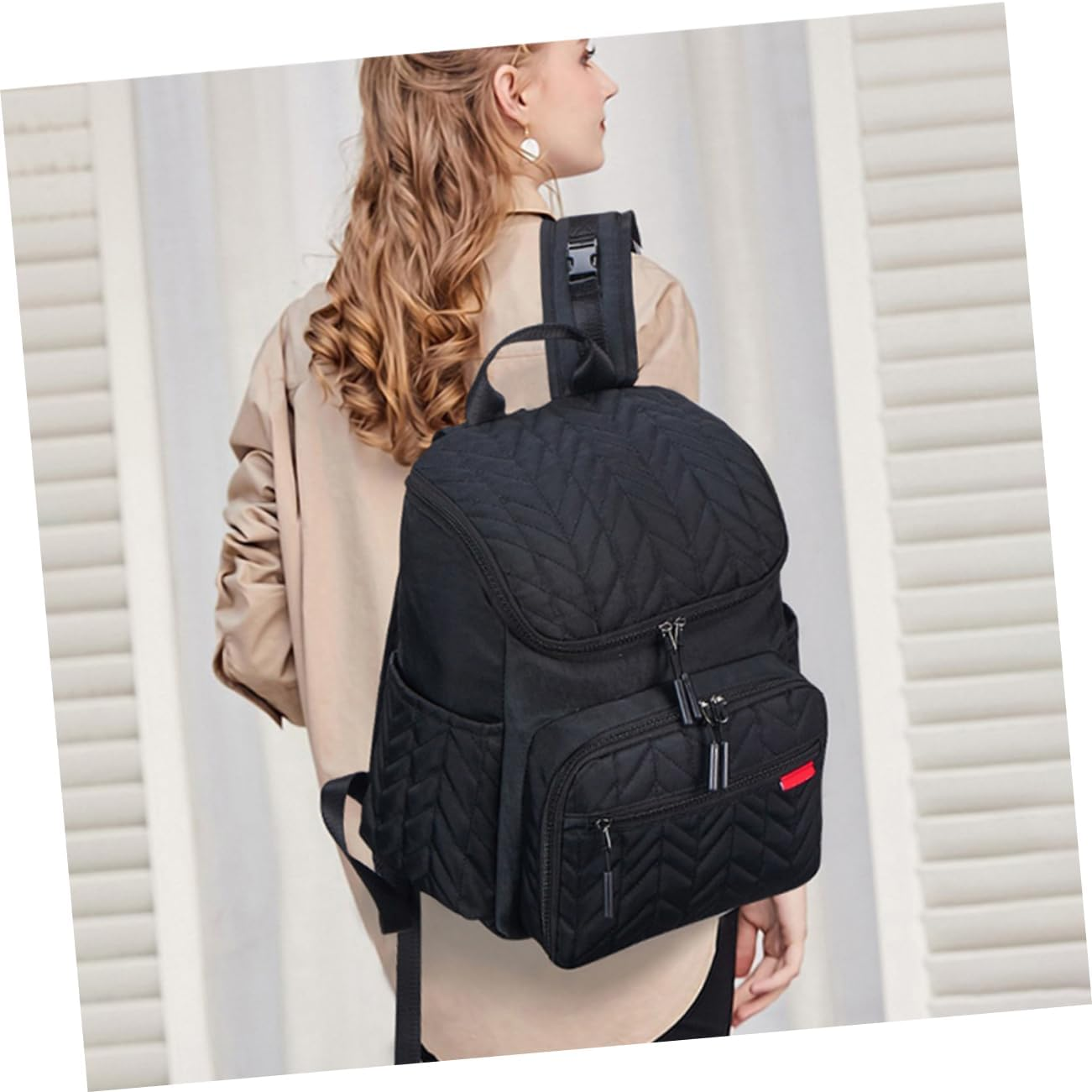 Large Capacity Diaper Bag Backpack for Moms Embroidered Stitching, Wet-Dry Separation, Multifunctional Mummy Bag for Outdoor Travel and Baby Products Organization, Classic Black image number 5