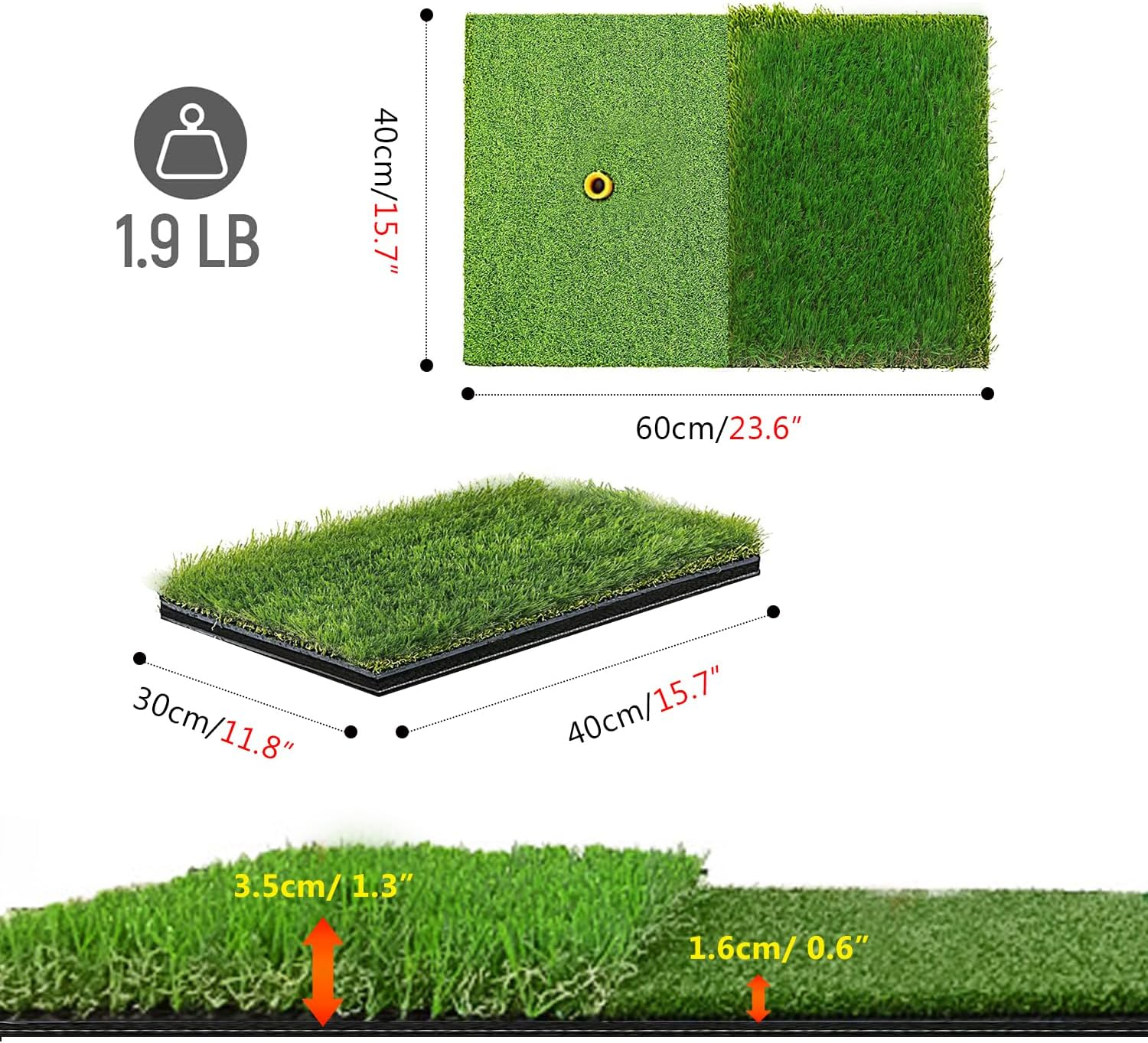 Foldable Golf Hitting Mat-Portable Golf Mat Practice Grass Mat for Indoor/Outdoor with Shock-Absorbing EVA Foam & Realistic Golf Turf Practice Mat for Driving Chipping Putting Golf Simulator, 40X60Cm image number 6