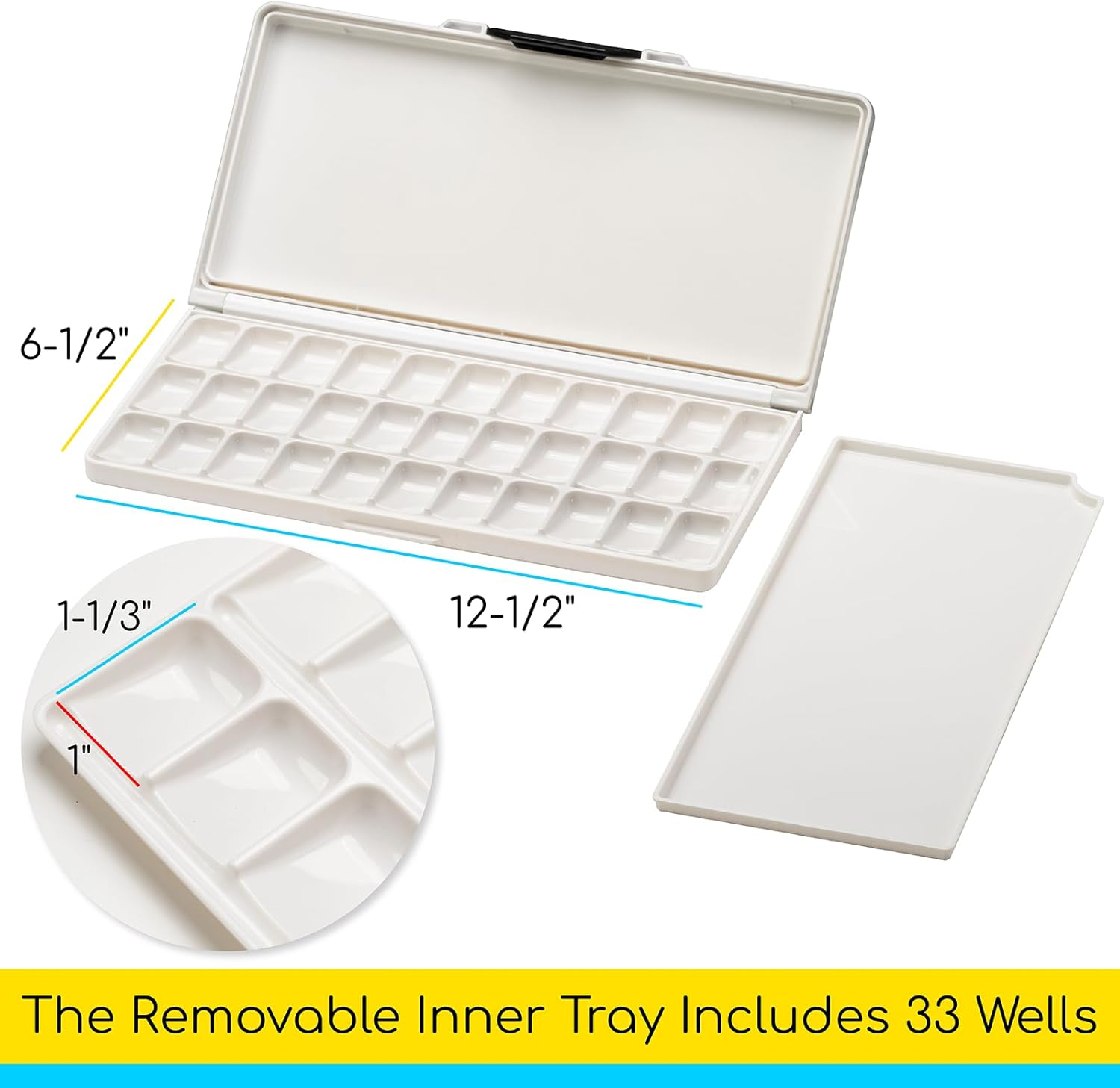 MEEDEN Airtight Watercolour Paint Palette: Leakproof Portable Travel Palette with Lid - 33 Wells Folding Palette with Large Mixing Tray for Watercolor, Gouache, Acrylic Paint (Yellow) image number 5