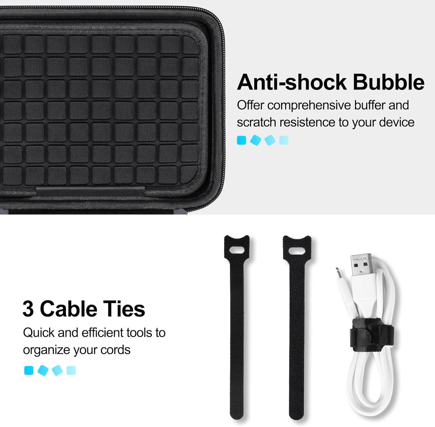 Lacdo Hard Travel Electronic Organizer Case for Macbook Power Adapter Charger, Cables, Cords, Apple Pencil, Mouse, Power Bank, USB Flash Disk, SD Cards EVA Protective Portable Accessories Bag, Black - Gray image number 3