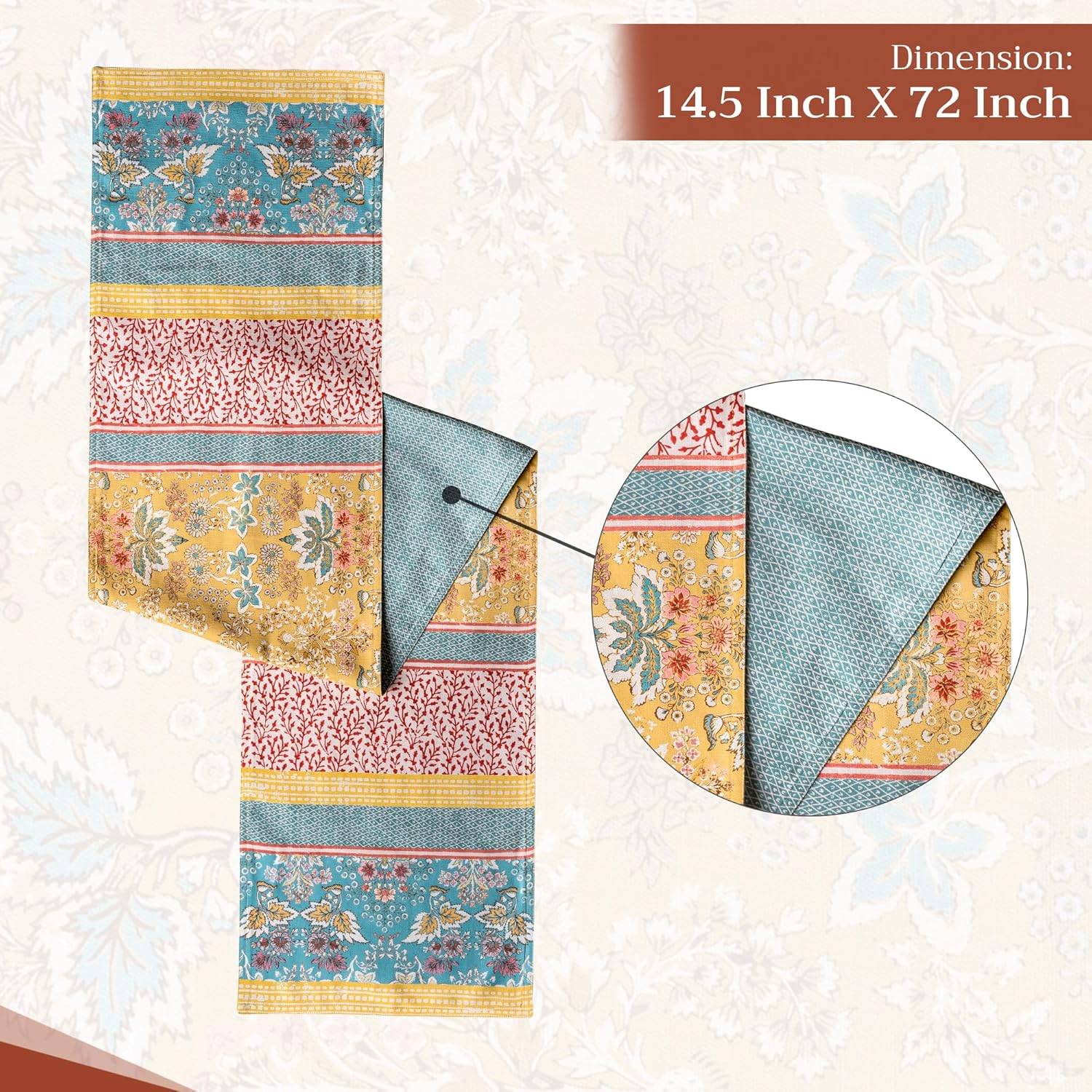 Maison D'Hermine Table Runner 100% Cotton Double Layer Table Runners 72 Inches Long Decorative for Home Kitchen Dining Party Baby Shower Wedding Bridal Shower Spring Summer (Marquise, 14.50" X 72")