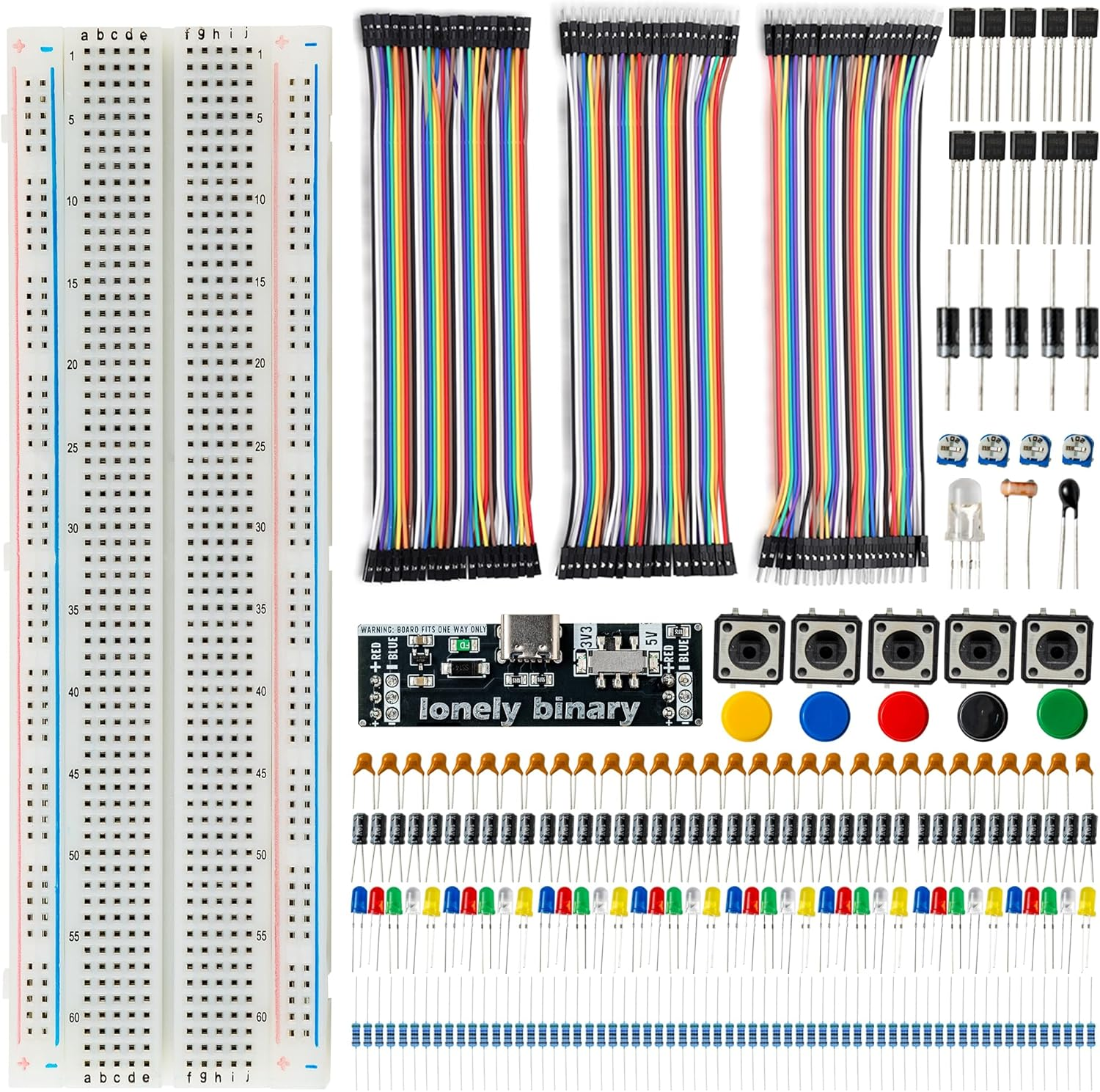 Electronics Starter Kit with 830-Point Breadboard Type-C Power Supply 120 Jumper Wires Leds Sensors Resistors Capacitors Compatible with Arduino ESP32 STEM DIY Projects (400+ Pieces) image number 6