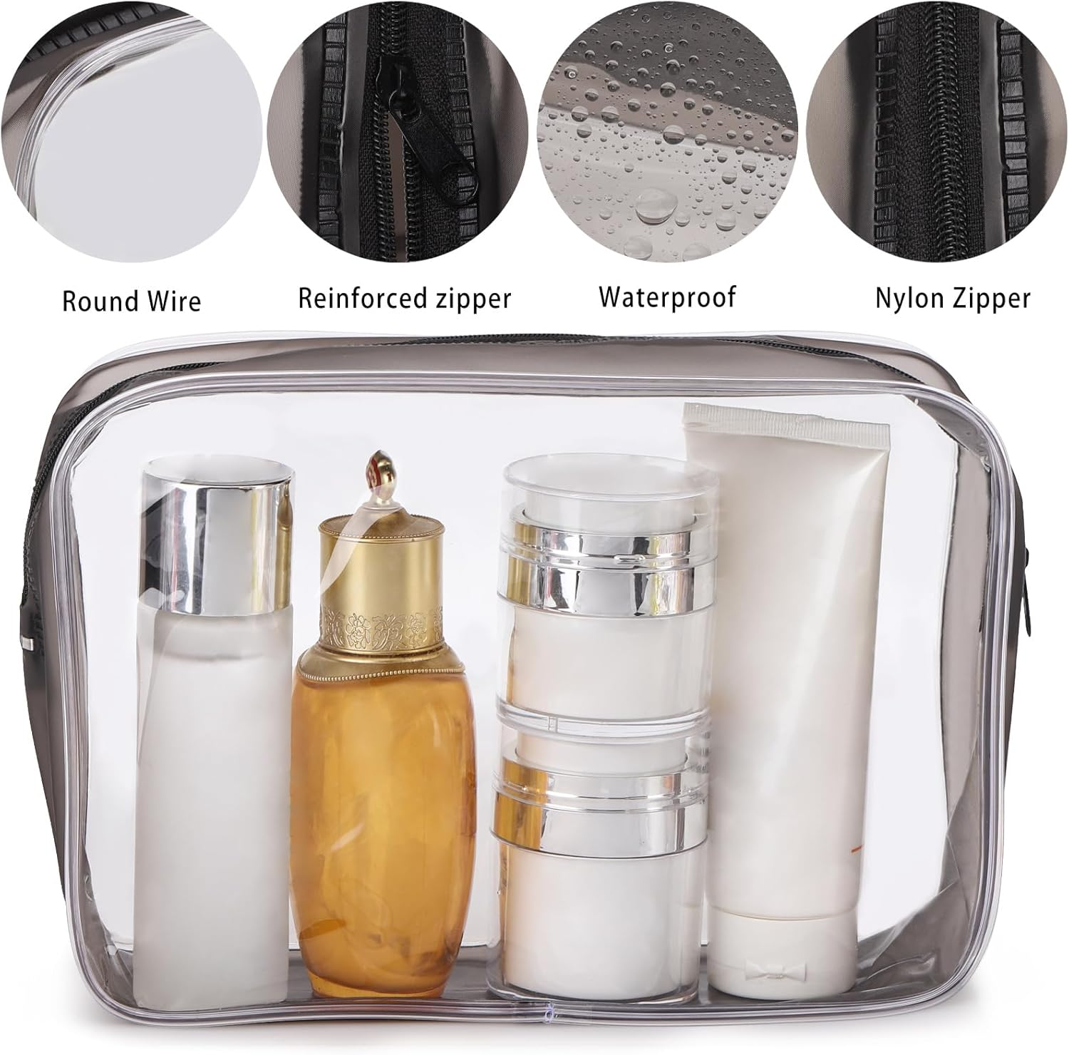 Tbestmax 10 Pcs Clear Cosmetic Bags Makeup Bags Portable Waterproof Travel Toiletry Bags Organizer, Large - Matte Black, Large, Minimalist image number 6