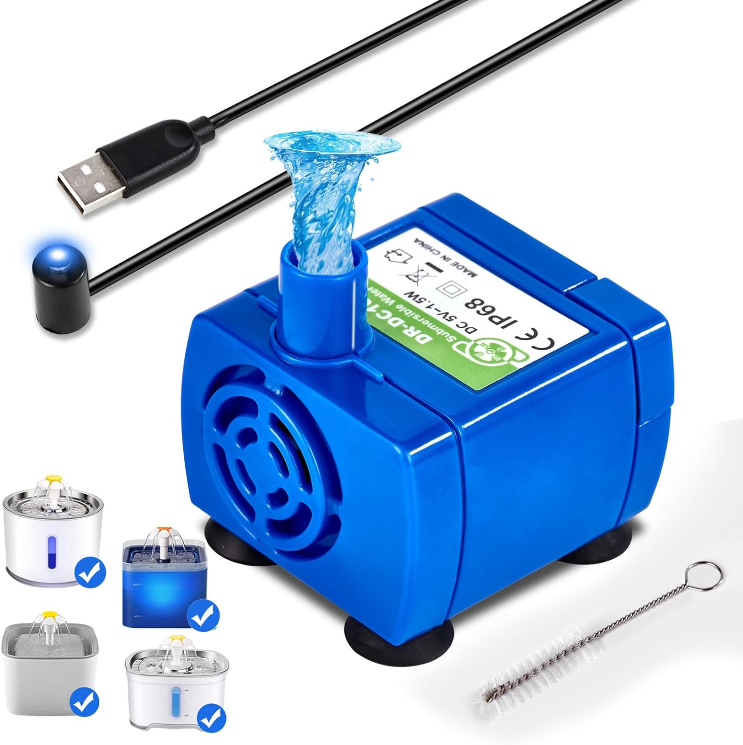 Cat Water Fountain Pump, Pet Water Fountain Pump Replacement Pump DR-DC160 Motor for for Round, Cubic, Flower Cap Cat Fountain image number 6