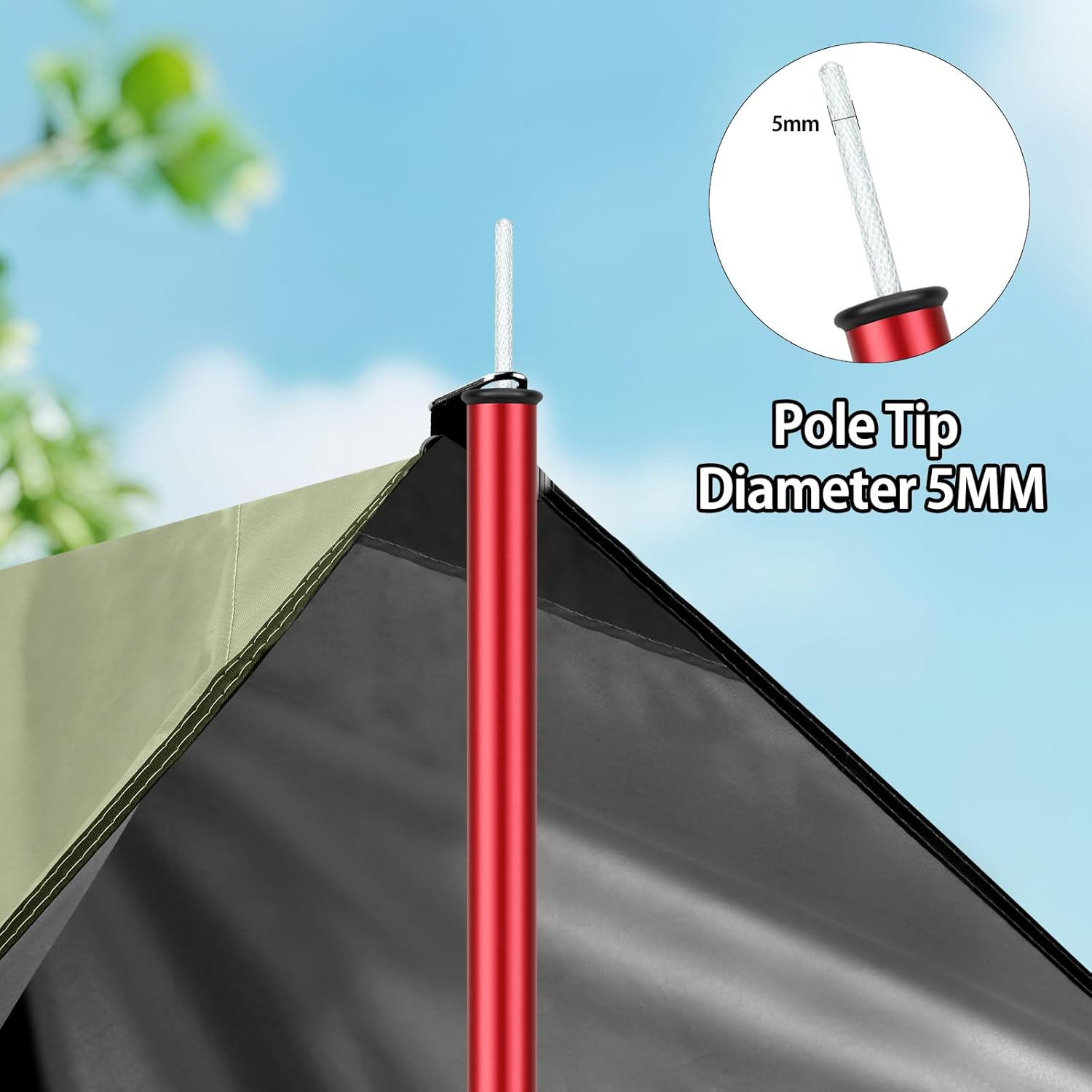 KOMCLUB Tent Tarp Poles 76" Adjustable Camping Tent Poles 19Mm Set of 2 Lightweight Aluminum Shade Pole for Awnings Canopy Rain Fly Shelter (Red) image number 6