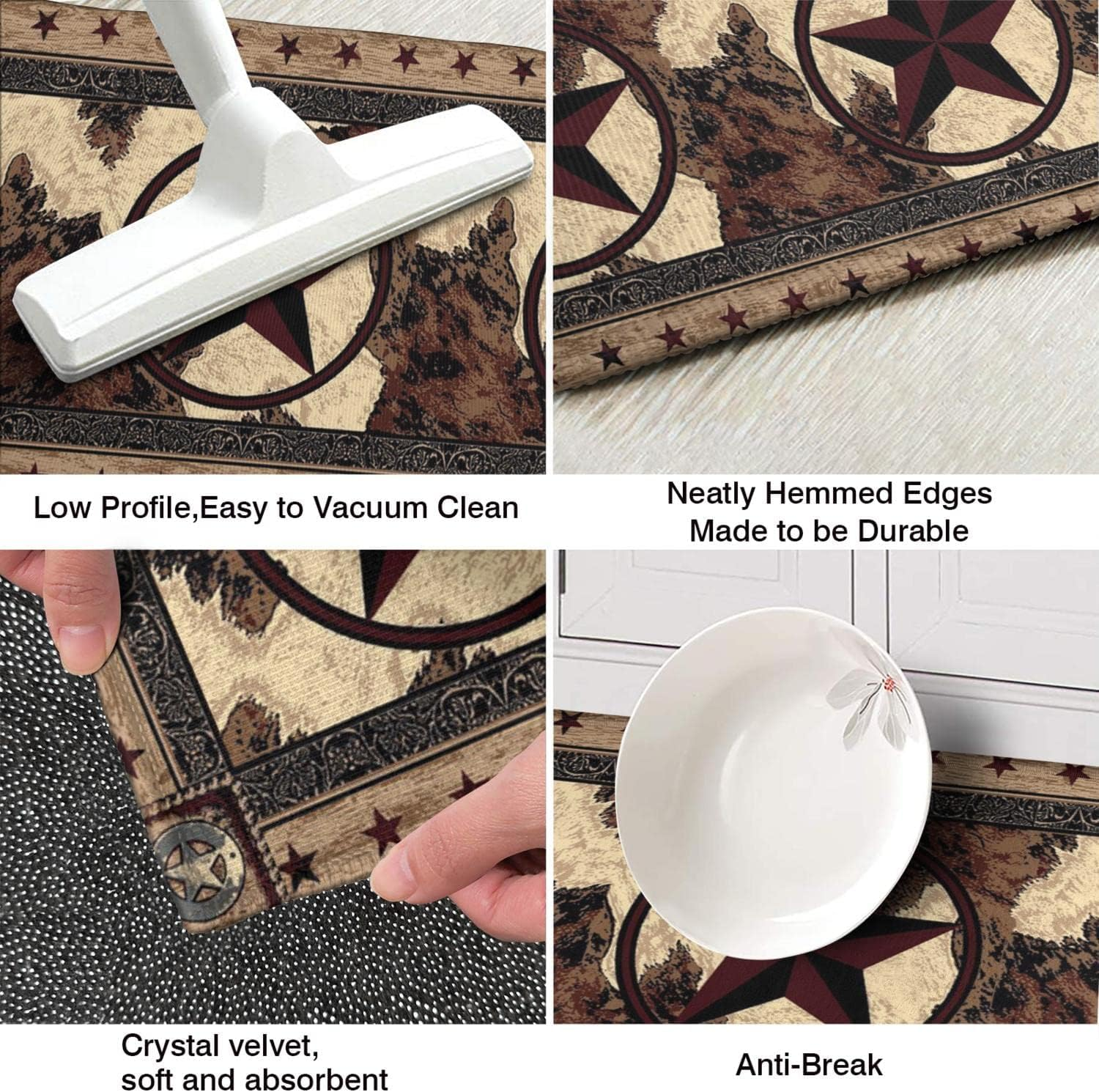 Faptoena Rustic Kitchen Rugs and Mats Sets of 2,Western Texas Star Kitchen Decoration Non-Slip Absorbent Kitchen Mat for Sink Waterproof Floor Mat for Laundry Room