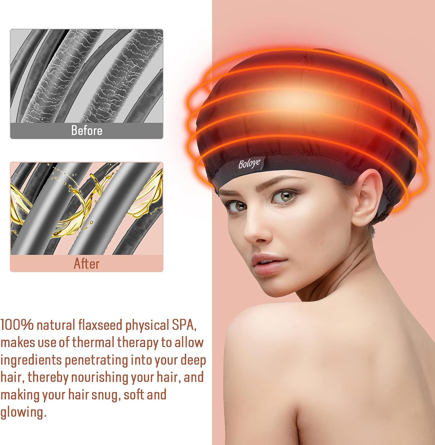 Flaxseed Deep Conditioning Heat Cap - Boloye Cordless 100% Safe Microwave Hot Cap for Natural Curly Textured Hair Care, Drying, Styling, Curling, Universal Size (10 PCS One-Time Shower Cap) image number 3