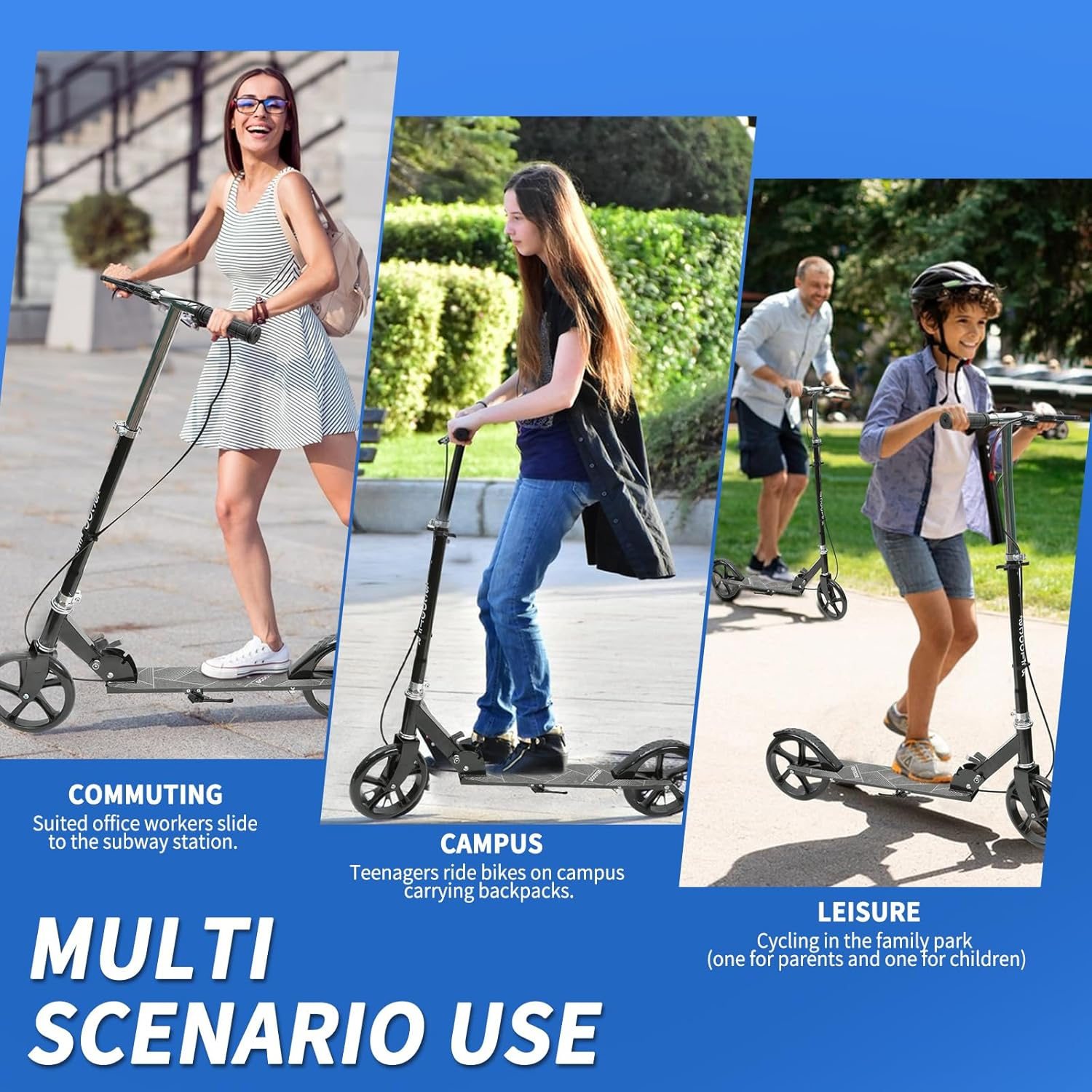 Joywoof Foldable Scooter for Kids Ages 8+ Height Adjustable with 8" Big Wheels, Portable Scooters for Adult Teenagers Kids Riders up to 250 Lbs Black image number 5