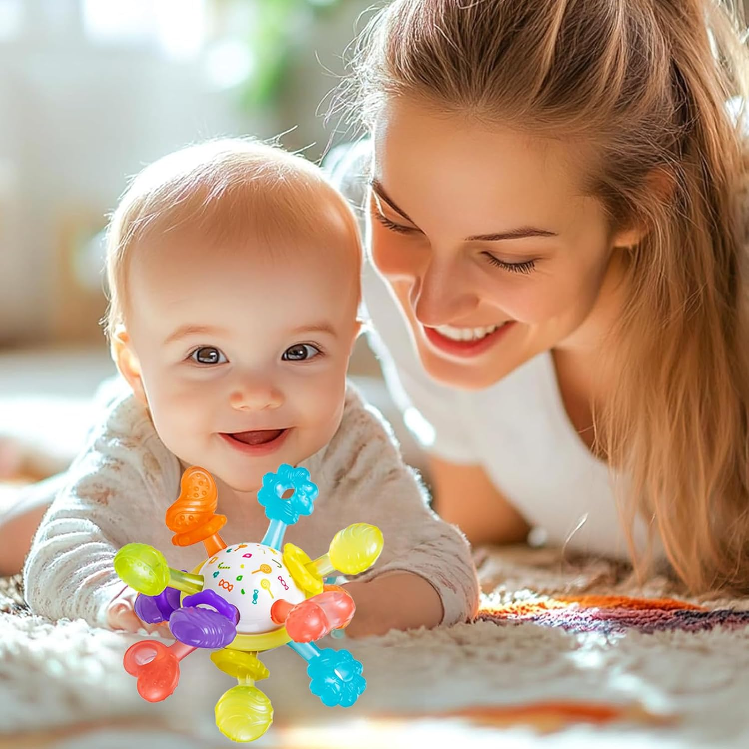 Baby Teething Toys, TOTCOZY Food Grade Silicone Teething Ball Toys with Multiple Textures, Colourful Sensory Development Rattle, BPA Free, 0 Months+ image number 5