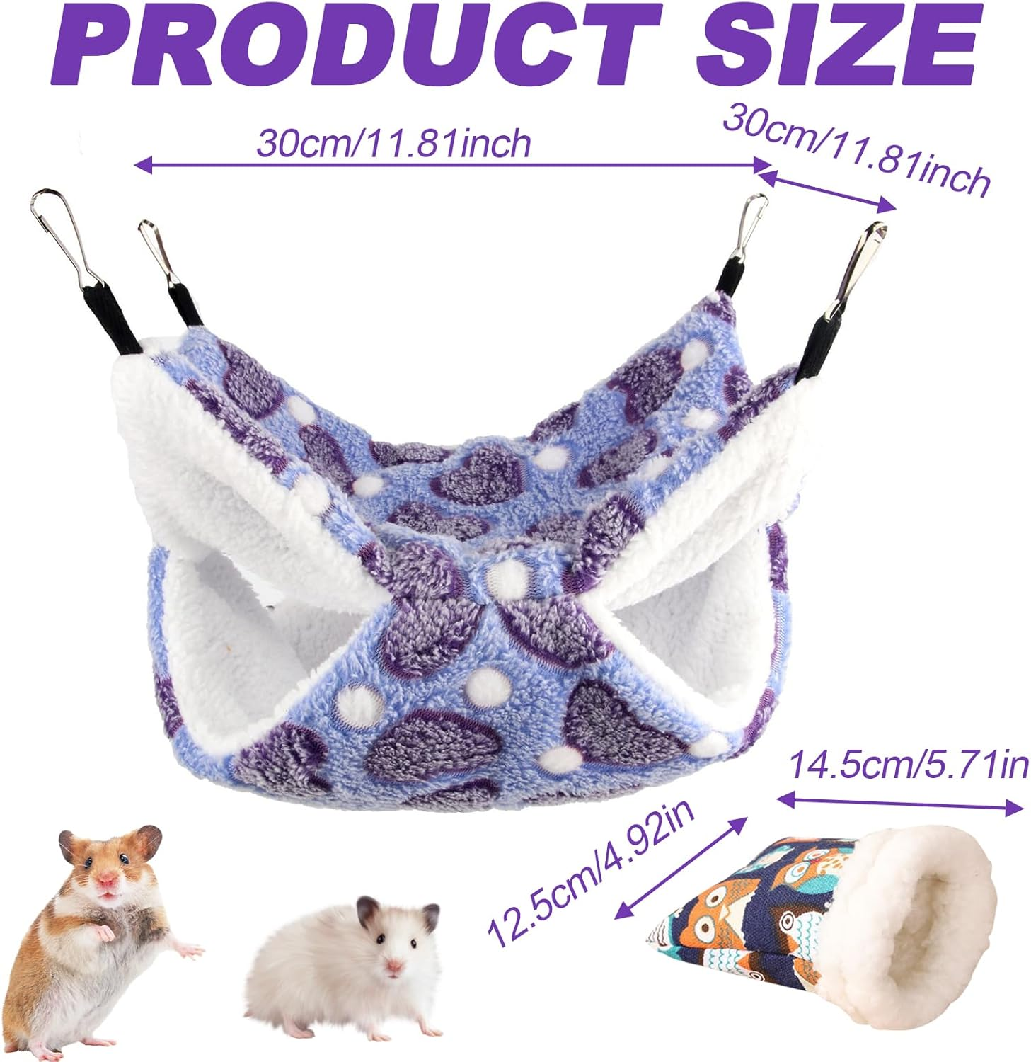 FOSDICK Pack of 2 Guinea Pig Hammock, Soft Plush Rat Hammock, Double Layer Small Animal Hammock, Warm Rodent Hammock, Hamster Hamster Hammock for Ferrets, Guinea Pig, Chinchillas