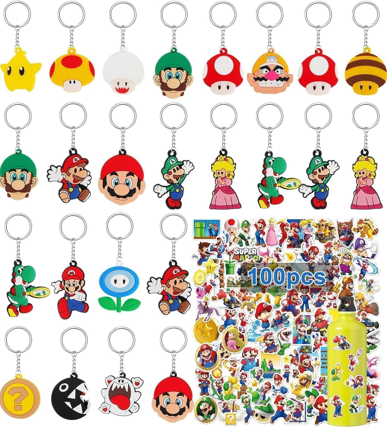 Kids Party Favors Set , 24Pcs Cartoon Keychains and 100Pcs Stickers, Birthday Party Supplies Game Prizes Gift for Kids Boys and Girls image number 2