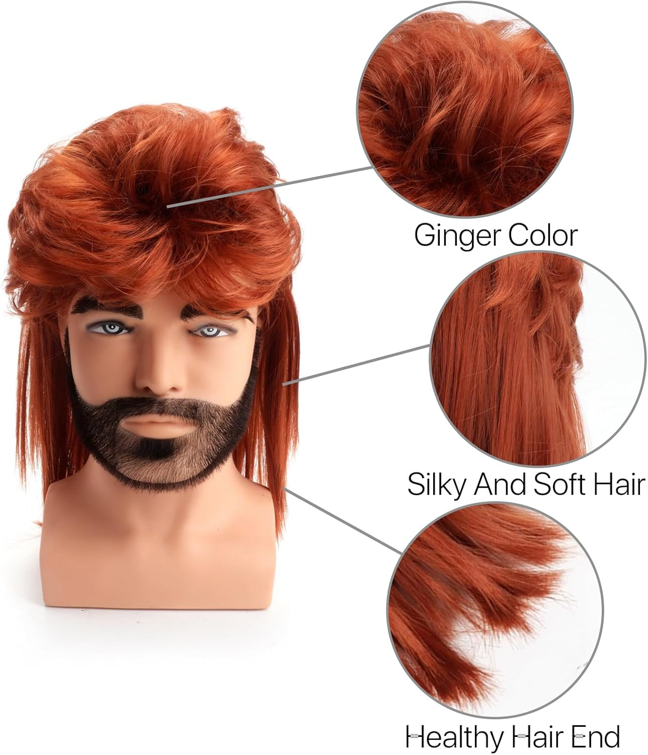 BERRYLION Mullet Wig - Adult Funny Wig for Men - Pop Rock & 70S/80S Style (Ginger) image number 2