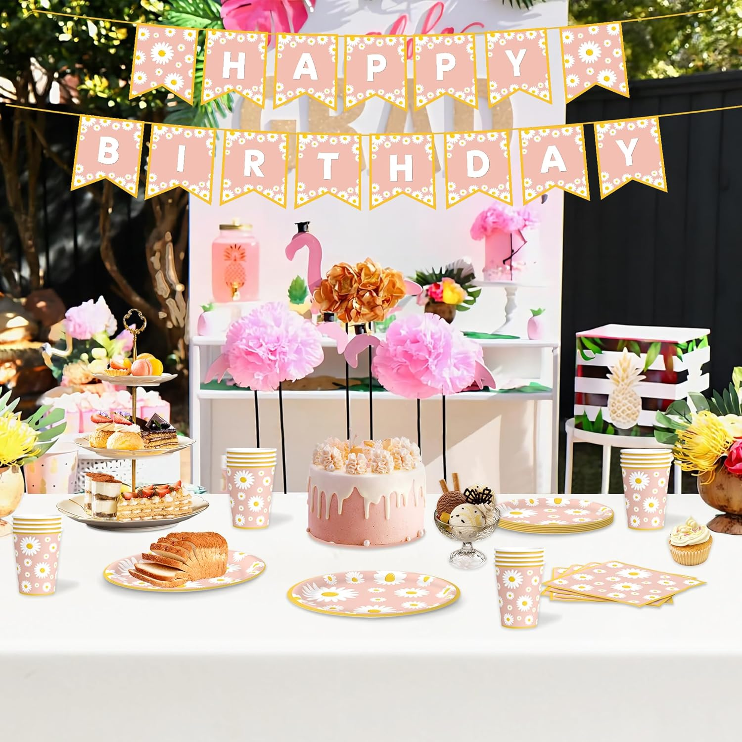 Daisy Birthday Party Decorations Flower Daisy Paper Plates Napkins Cups Banner for Daisy Groovy Boho Retro Hippie Party Supplies Daisy Baby in Bloom Baby Shower Girl Birthday Party Supplies