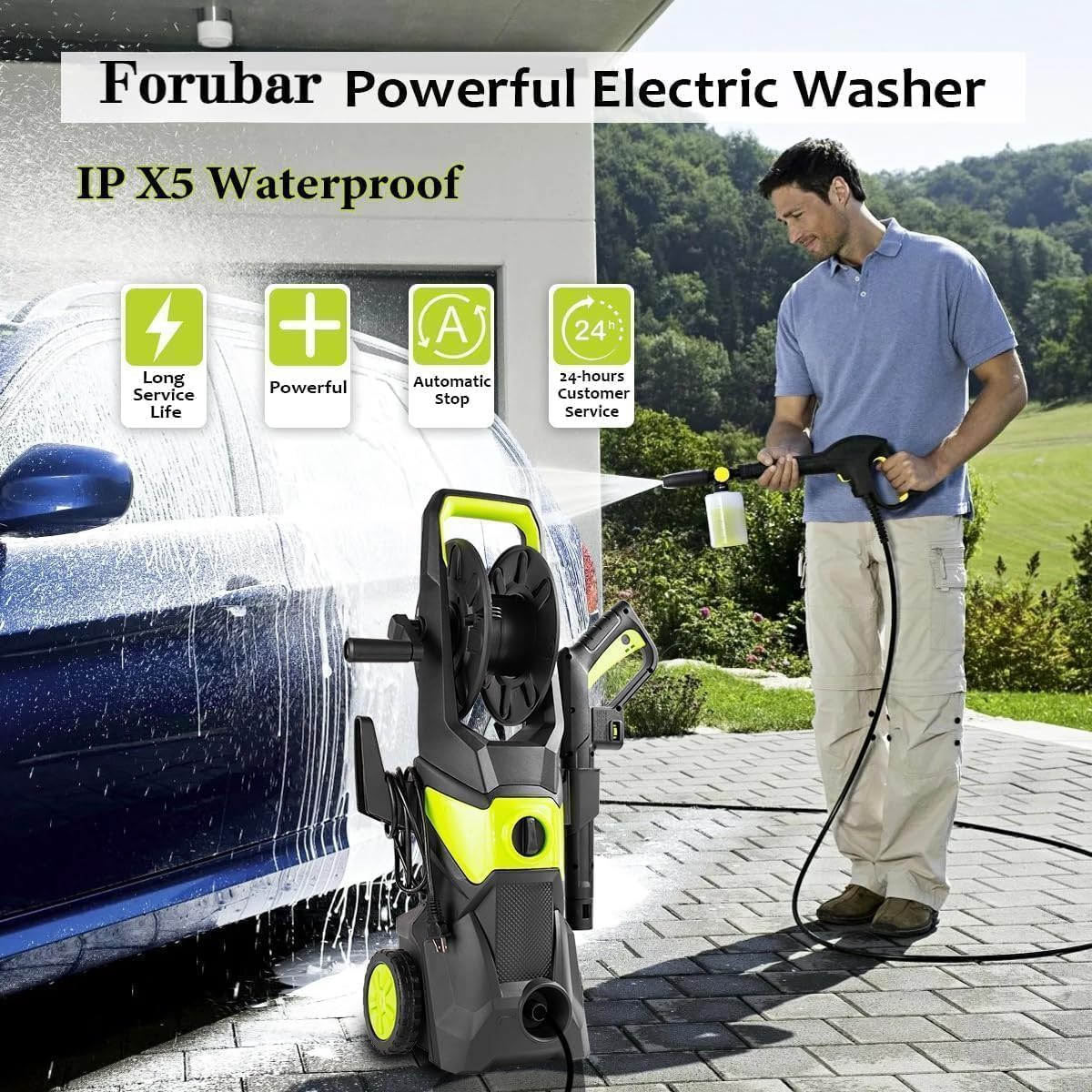 4000PSI Electric Pressure Washer, 3000W Power Washer with Spray Gun/Wheels/Foam Cannon/Water Pump Hose, Electric Power Cleaner Machine for Cars/Fences/Driveways/Patios/Home Cleaning (Blue) image number 5