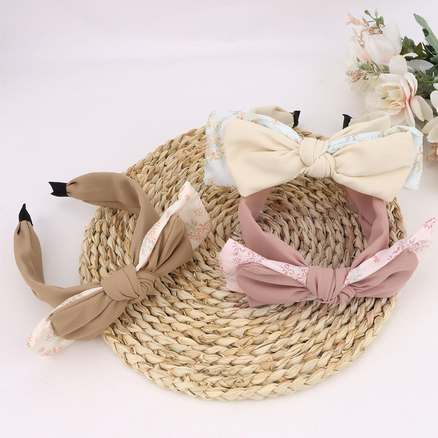 Bumlofa Set of 3 Double Layer Fabric Bow Headbands, Women'S Set, Elegant Headband Wide for Parties & Everyday Looks, Matching Hair Accessories image number 4