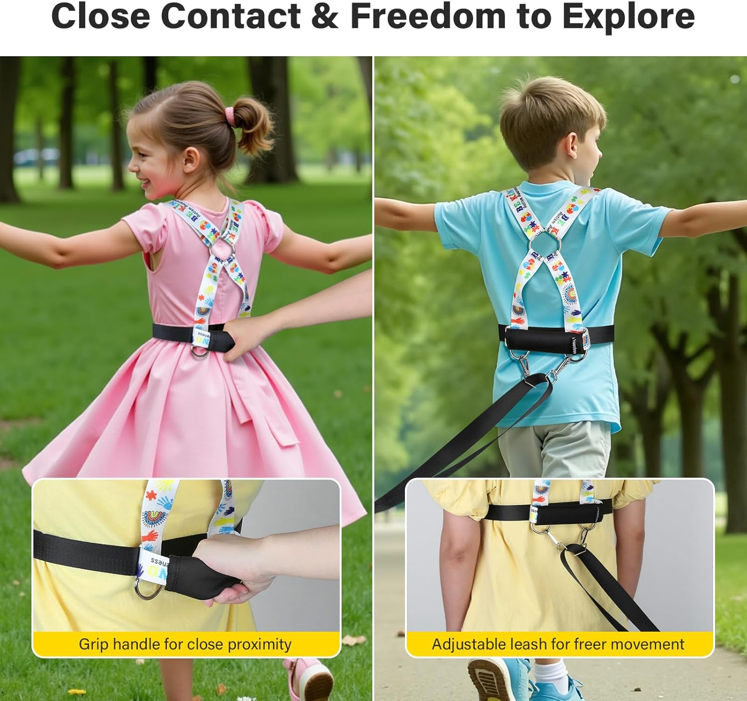 Safety Walking Harness and Leash for Autism & Special Needs Kids Ages 6-12 with Easy-Adjust Tether + Emergency Grab Handle for Wandering Prevention & Calm Outdoor Adventures image number 3