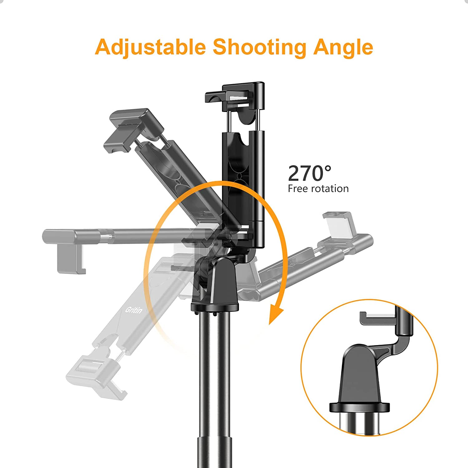 Gritin Selfie Stick Tripod, 3 in 1 Bluetooth Selfie Stick with Detachable Wireless Remote & Stable Tripod Stand, Extendable and Portable Selfie Stick Compatible With/Galaxy, Etc. image number 1