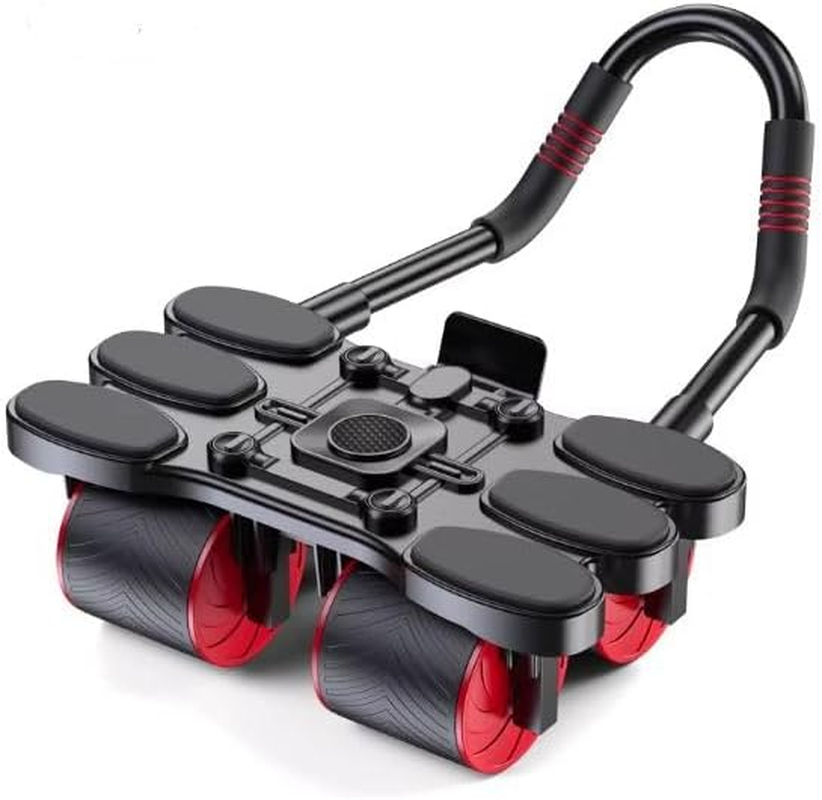 Hoplite Sports Ab Roller Wheel with Elbow Support &ndash; Power Roller Fitness Equipment for Abs, Core & Full Body &ndash; 4-Wheel Base, Silent Rebound, Anti-Slip Tires & Foldable Handles with Phone Holder