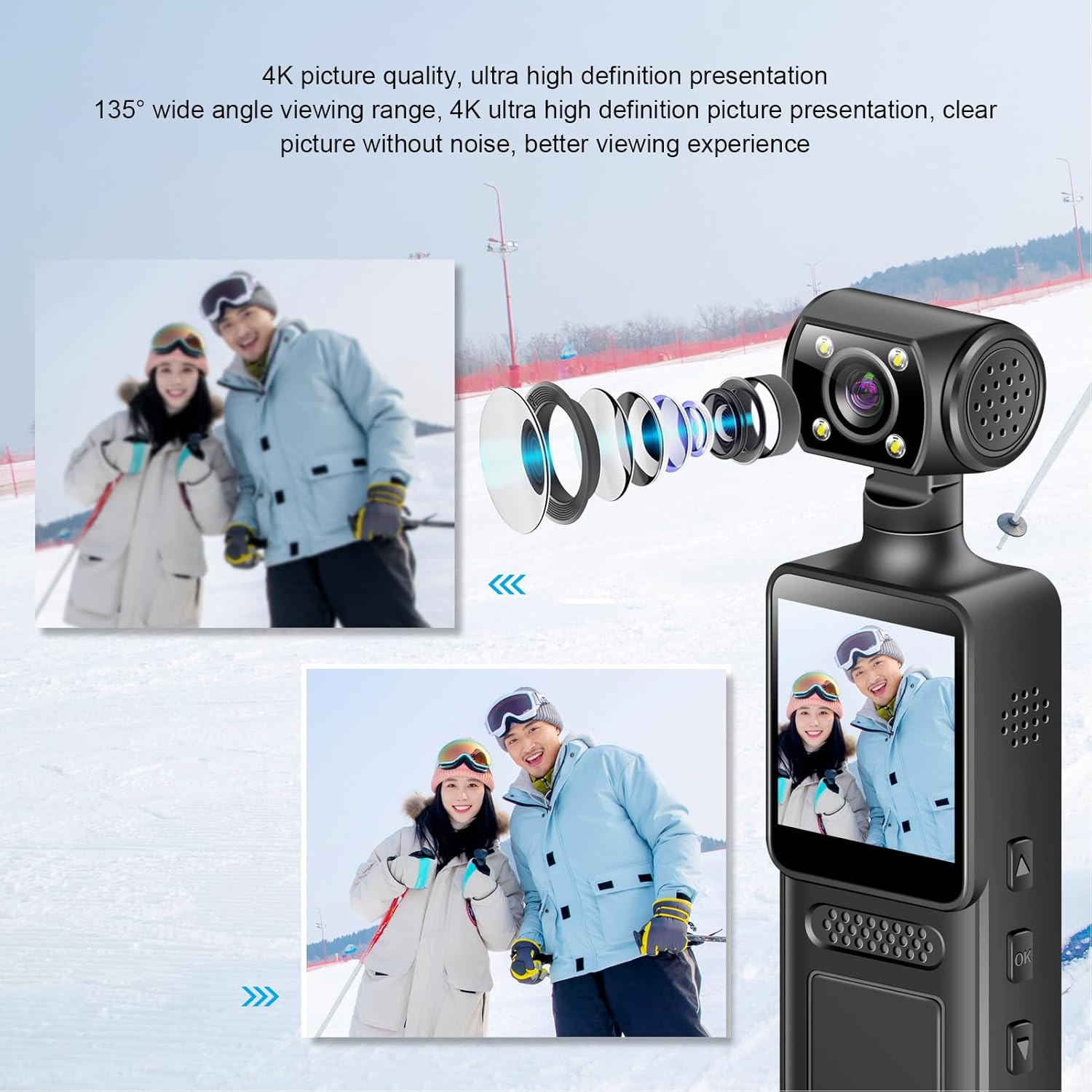 MENDUNER Action Camera 4K with 135&deg; Wide Angle｜180&deg; Rotatable Lens & Wifi APP Control｜Support 256GB Card｜1000Mah Battery image number 4