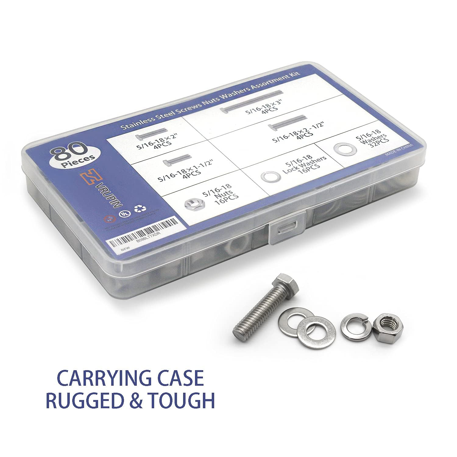 Generic 80PCS Carbon Steel Hex Bolts and Nuts Assortment Kit Hardware Screws Set (5/16""-18) image number 6