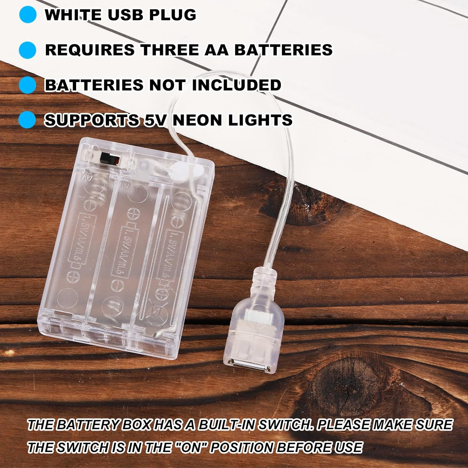 BTFO 4Pcs Battery Pack for 5V LED Neon Signs, Transparent USB Neon Light Battery Box Converts USB Lights to Battery-Operated image number 3