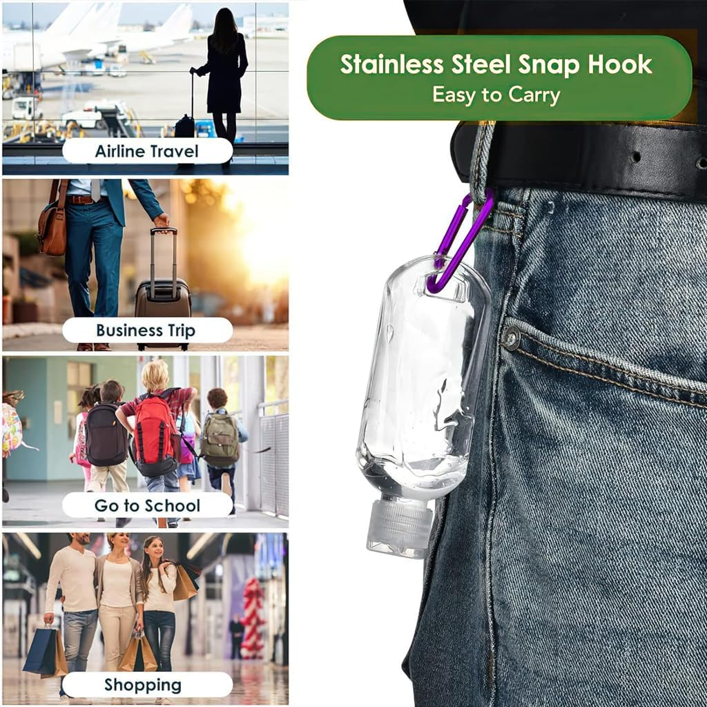 Refillable Travel Bottles for Toiletries, Leak Proof Squeeze Containers with Carabiner Clip, 5-Pack 50Ml BPA Free PETG Silicone Lids, for Shampoo Conditioner Lotion (5 Colors)- Damaill image number 3