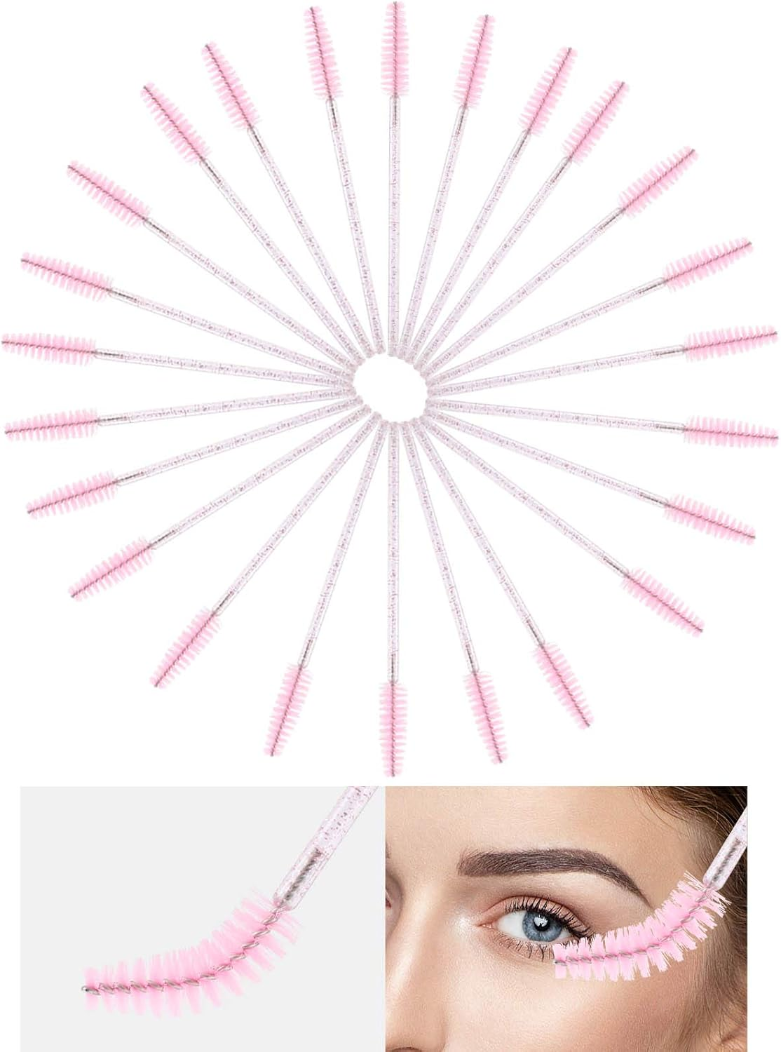 Tbestmax 200 Disposable Mascara Wand and Lipstick Applicator Wands Crystal Lip Gloss Brush Lash Spoolies for Eyelash Extensions (Pink) image number 5