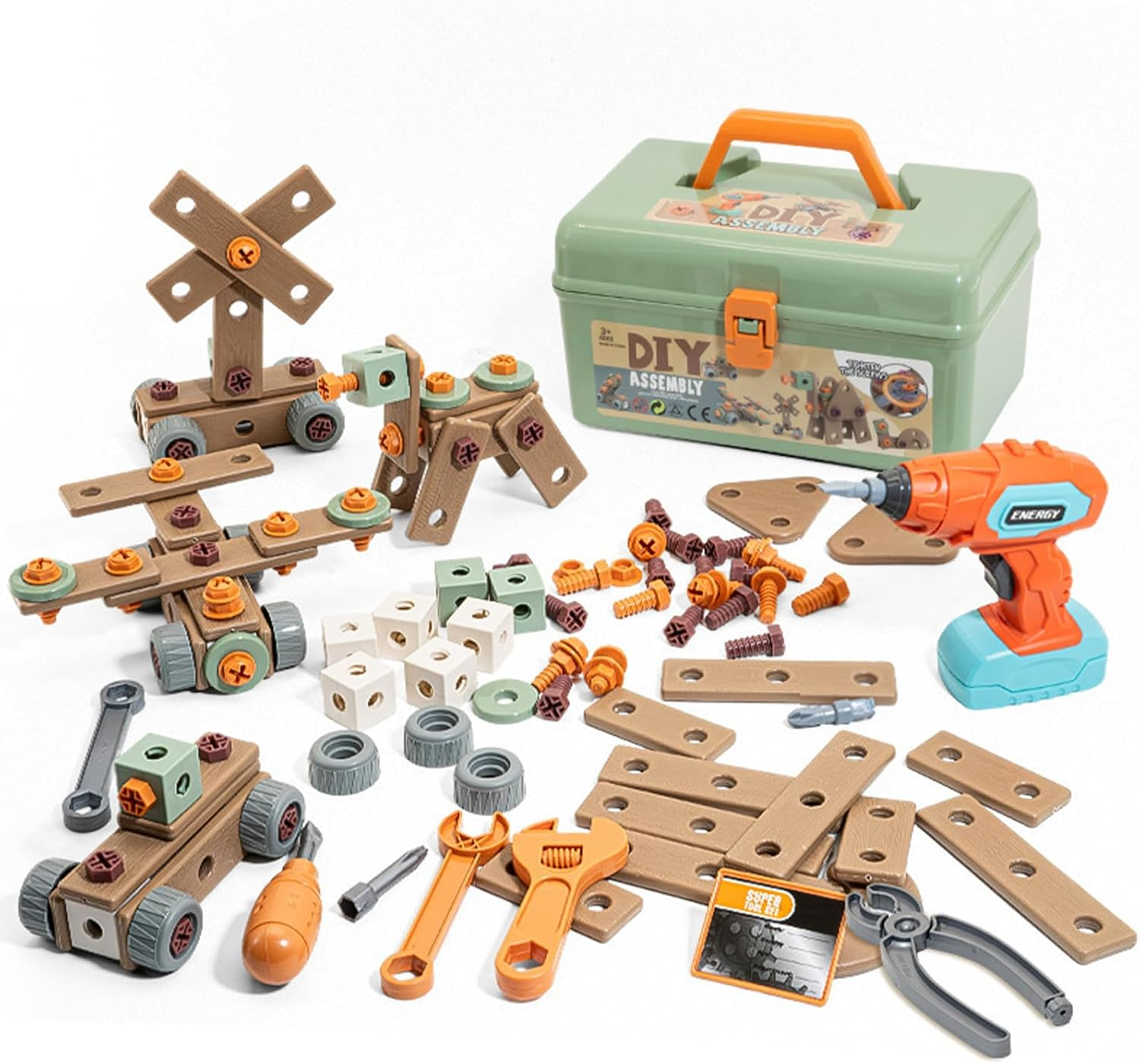 MR.TIMELAG Kids Tool Set - 144PCS Pretend Play Construction Toy with Tool Belt, Electric Drill & Building Blocks - STEM Learning Toys for Boys Girls Ages 3-8 Years Old image number 6