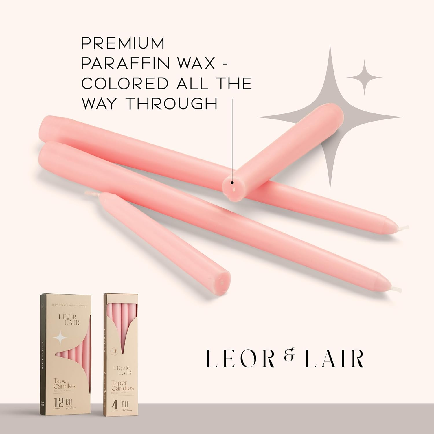 Leor & Lair Light Pink Taper Candles - 12 Pack 10" Pink Candlesticks - Unscented Blush Candles for Weddings, Mother&rsquo;S Day, Baby Showers, Dinner Table & Holiday Decor - Black image number 5