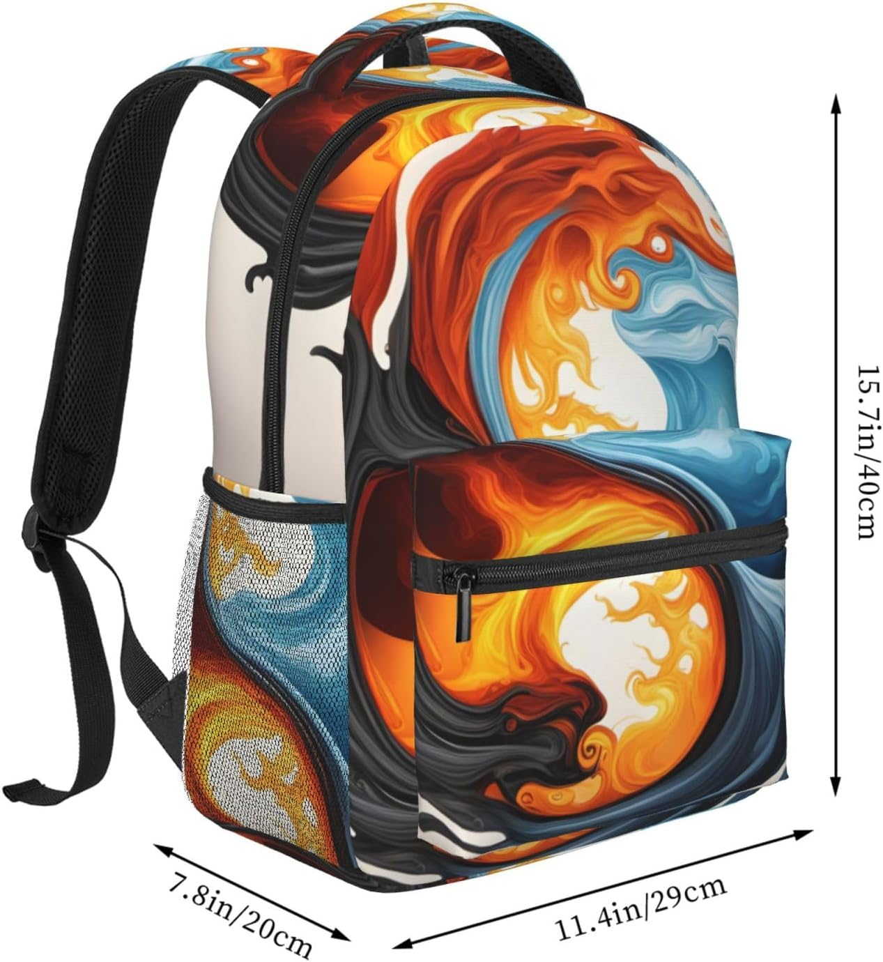 SSIULUS Yin Yang Fire Water Print Versatile Daypack Laptop Backpack &Acirc;&euro;&ldquo; Stylish Casual Travel Bag for All Your Needs, Black, One Size, Daypack Backpacks image number 1